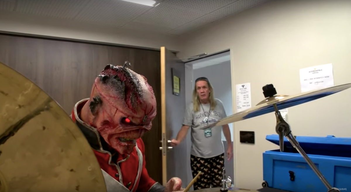See Iron Maiden Mascot Eddie Take Over Nicko McBrain’s Drum Kit