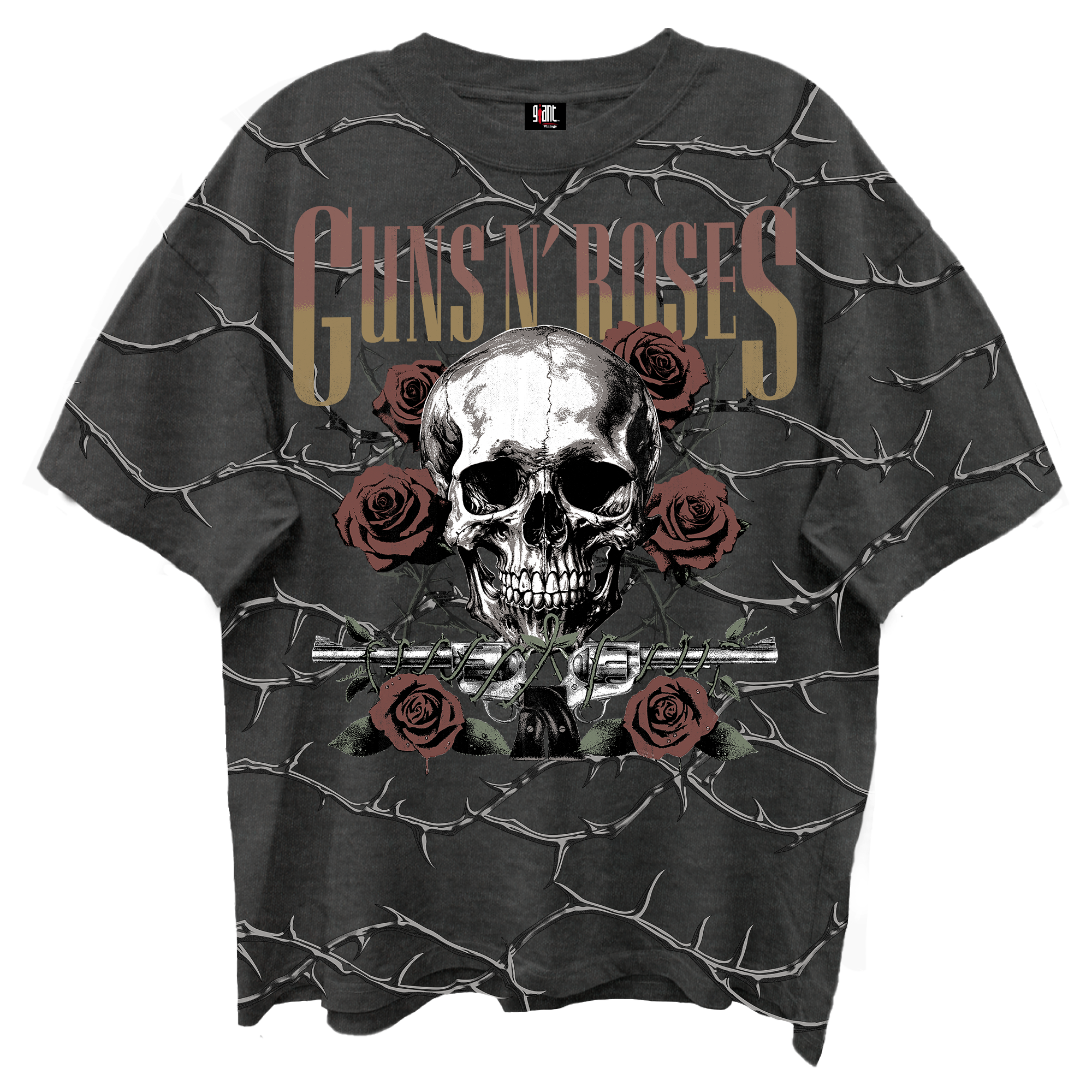 【値下げ】GUNS N' ROSES ヴィンテージ Lサイズ ブラック GUNS N ROSES SKULL ROSES FRONT/BCK VINTAGE BLACK ENZYME WASH T-SHIRT/G