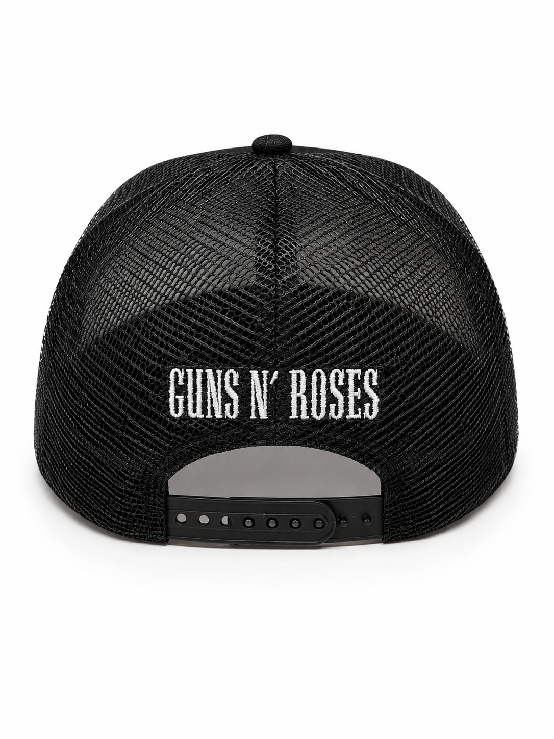 Guns N Roses
Sublimation Print Patch,
Screen Print Checker Bill,
Flat Embroidery Black/White 5 Panel Trucker Hat