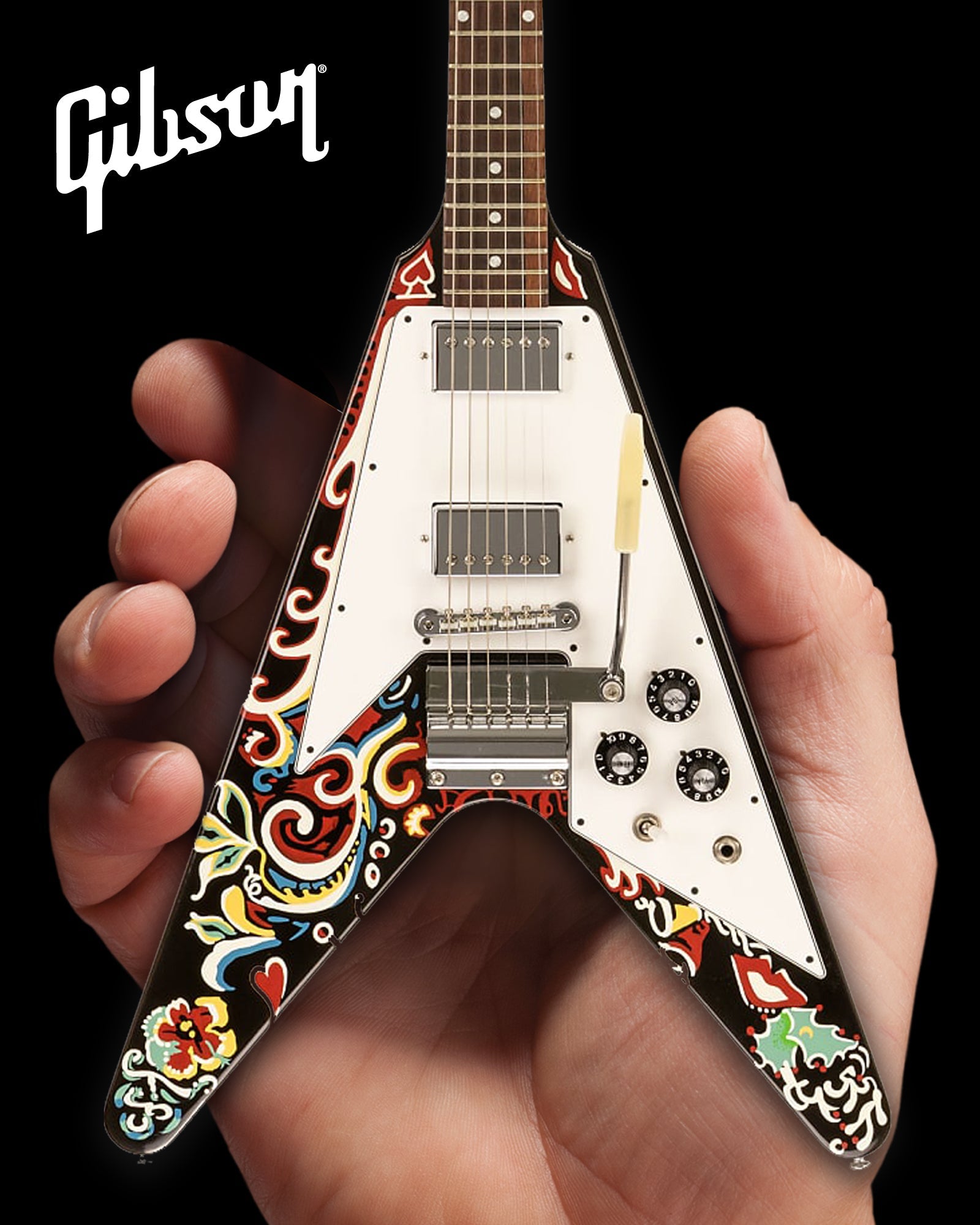 JIMI HENDRIX™ GIBSON PSYCHEDELIC FLYING V 1:4 SCALE MINI GUITAR MODEL