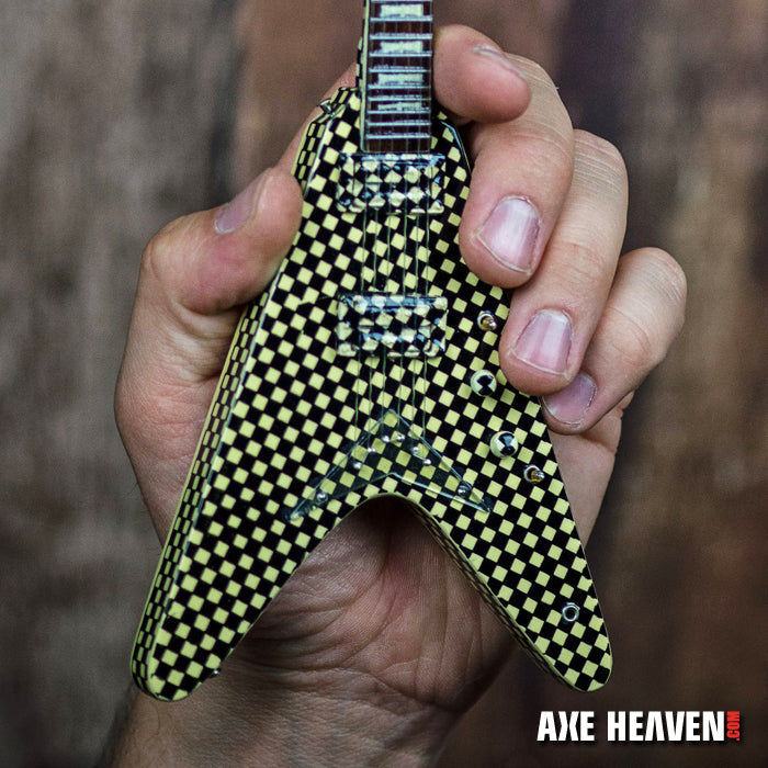 OFFICIALLY LICENSED RICK NIELSEN™ CHECKERED V MINI GUITAR REPLICA COLLECTIBLE