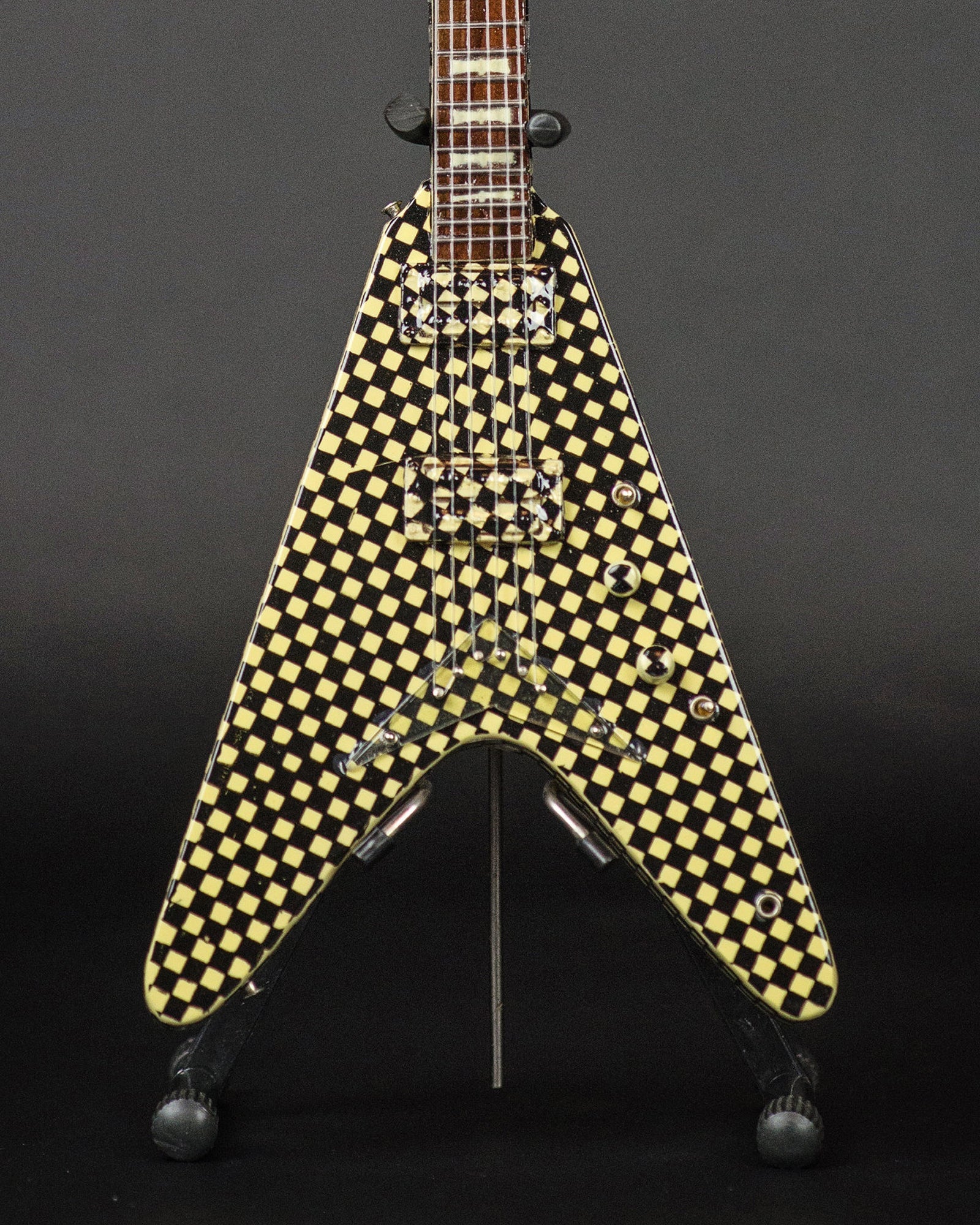 OFFICIALLY LICENSED RICK NIELSEN™ CHECKERED V MINI GUITAR REPLICA COLLECTIBLE