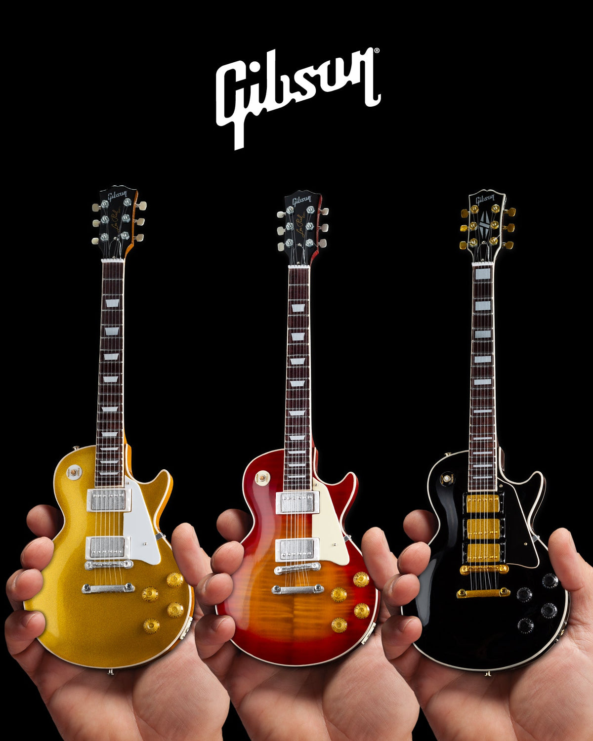 SET OF 3 CLASSIC GIBSON LES PAUL MINI GUITAR REPLICA COLLECTION - GG-001