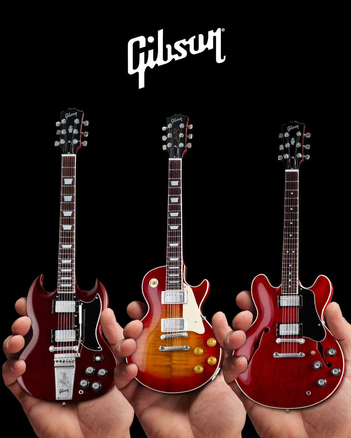 SET OF 3 ICONIC GIBSON MINIATURE GUITAR REPLICA MODELS - GG-003