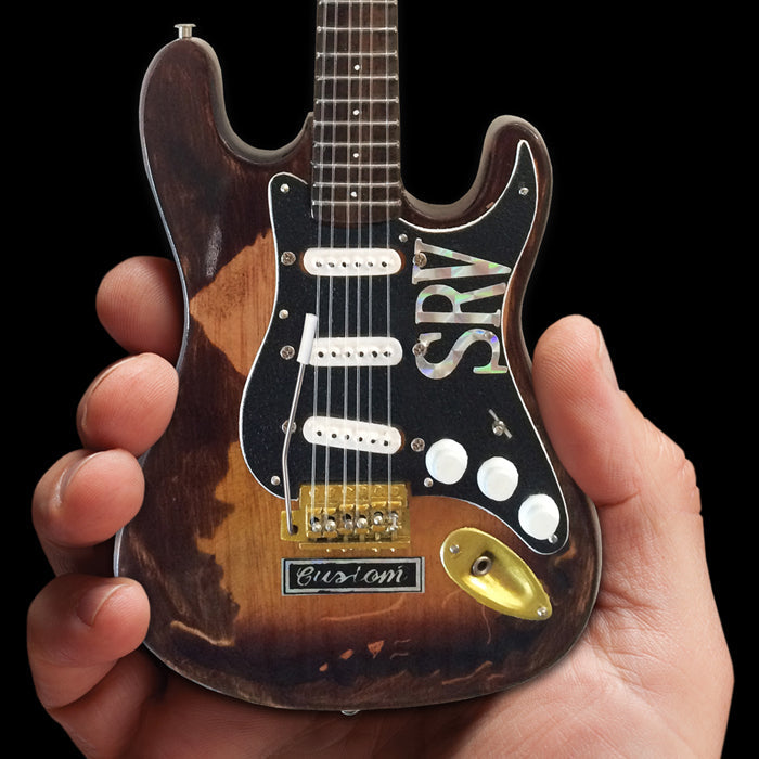 STEVIE RAY VAUGHAN SRV SET OF 2 SIGNATURE FENDER MINI GUITAR REPLICA COLLECTIBLES - OFFICIALLY LICENSED