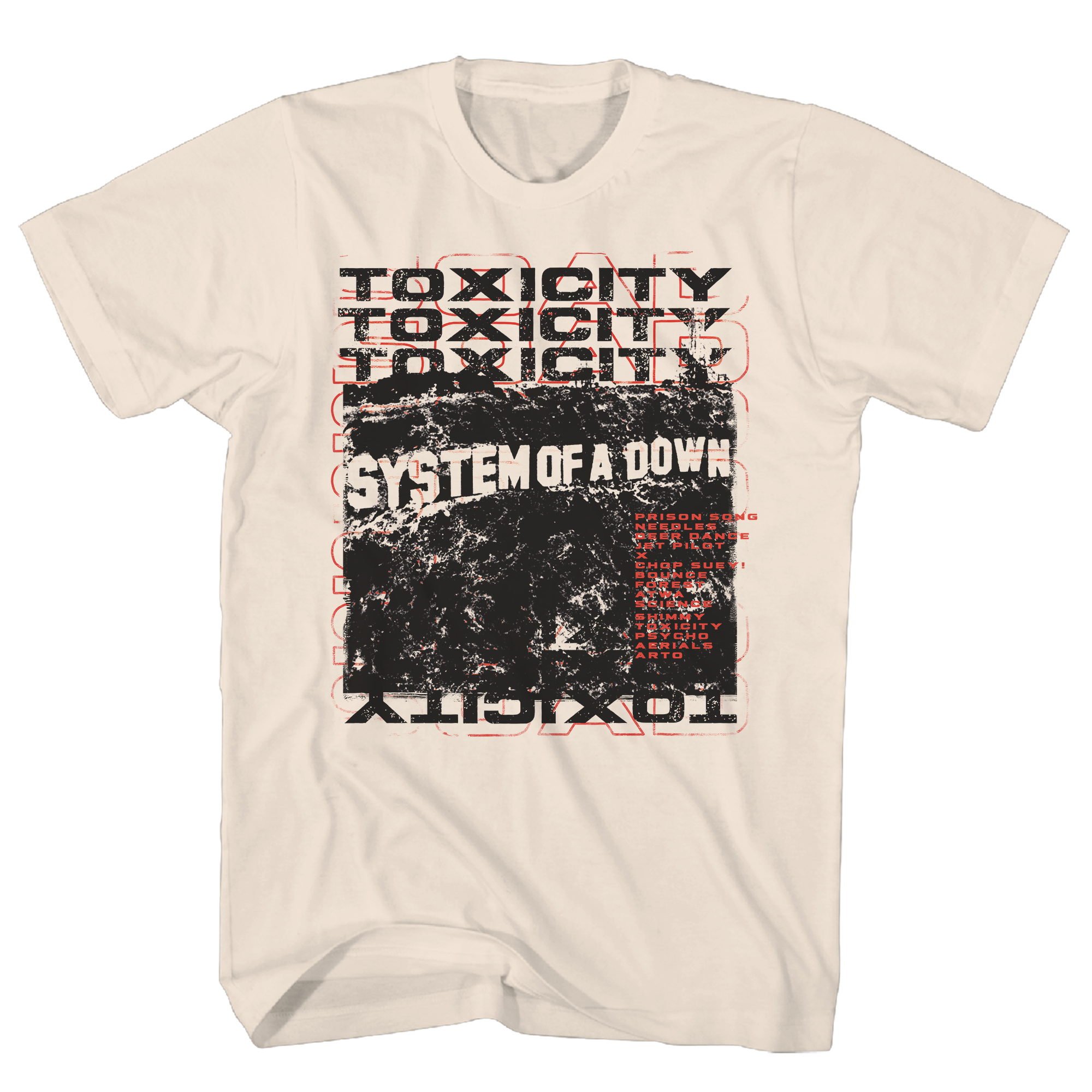 SYSTEM OF A DOWN TOXICITY STACK SCRIBBLE NATURAL T-SHIRT SYSTEM OF A DOWN TOXICITY STACK SCRIBBLE NATURAL T-SHIRT