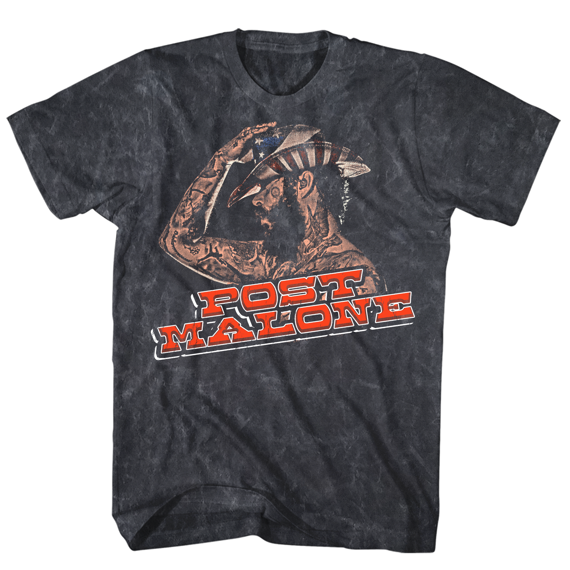 POST MALONE SIDE PROFILE BLACK MINERAL WASH T-SHIRT