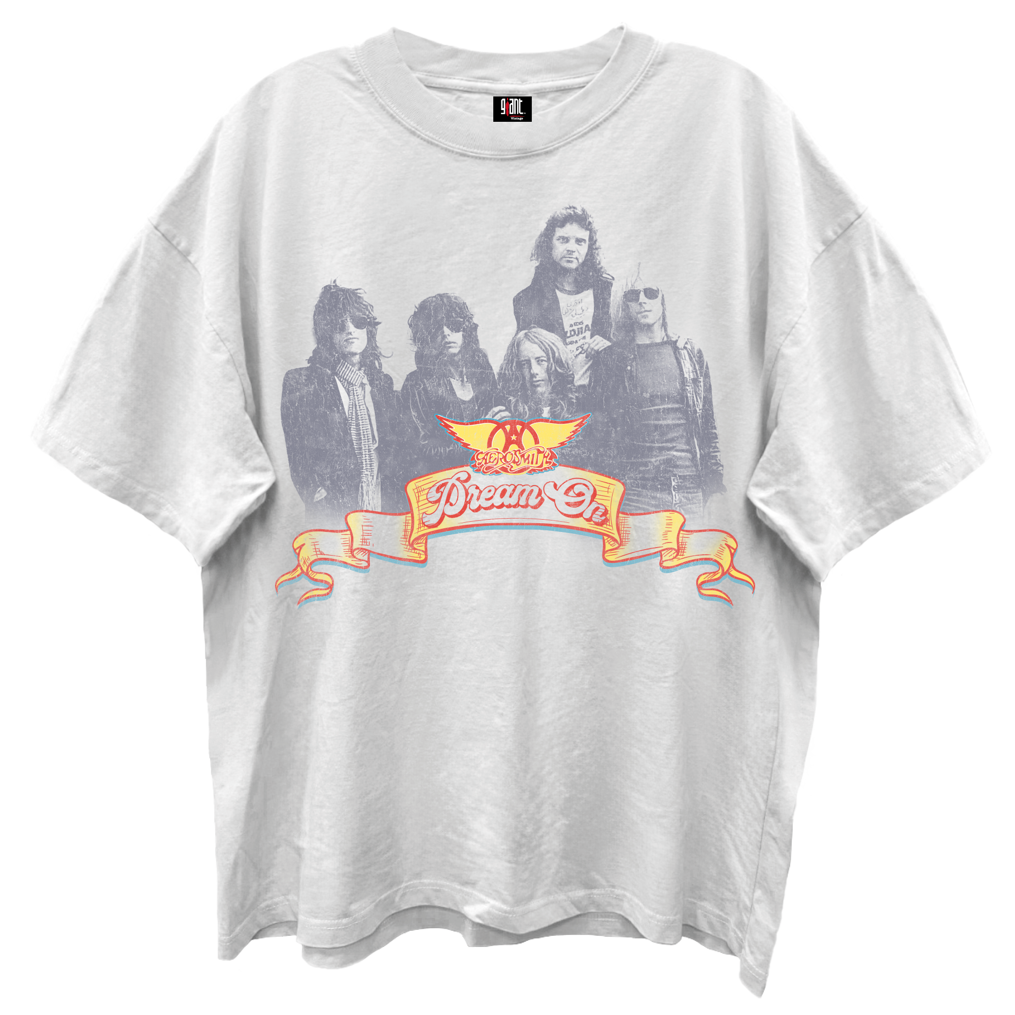 AEROSMITH DREAM ON WORLD TOUR BLANC ENZYME WASH WHITE T-SHIRT/GIANT VI