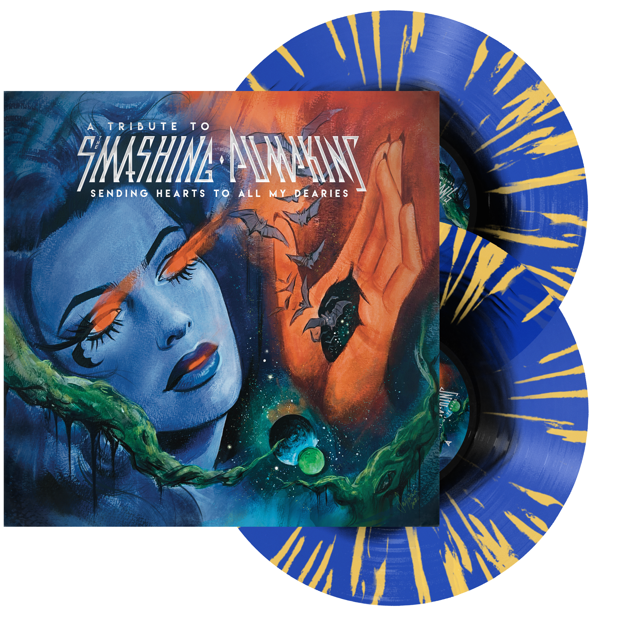 VARIOUS ARTISTS 'SENDING HEARTS TO ALL MY DEARIES: A TRIBUTE TO THE SMASHING PUMPKINS' 2LP (Exclusive – Limited to 100, Black in Transparent Blue w/ Mustard Splatter Vinyl)