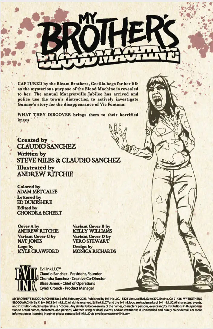 MY BROTHER’S BLOOD MACHINE by CLAUDIO SANCHEZ - COMIC BOOK ISSUE 3 OF 6 (EXCLUSIVE COVER)