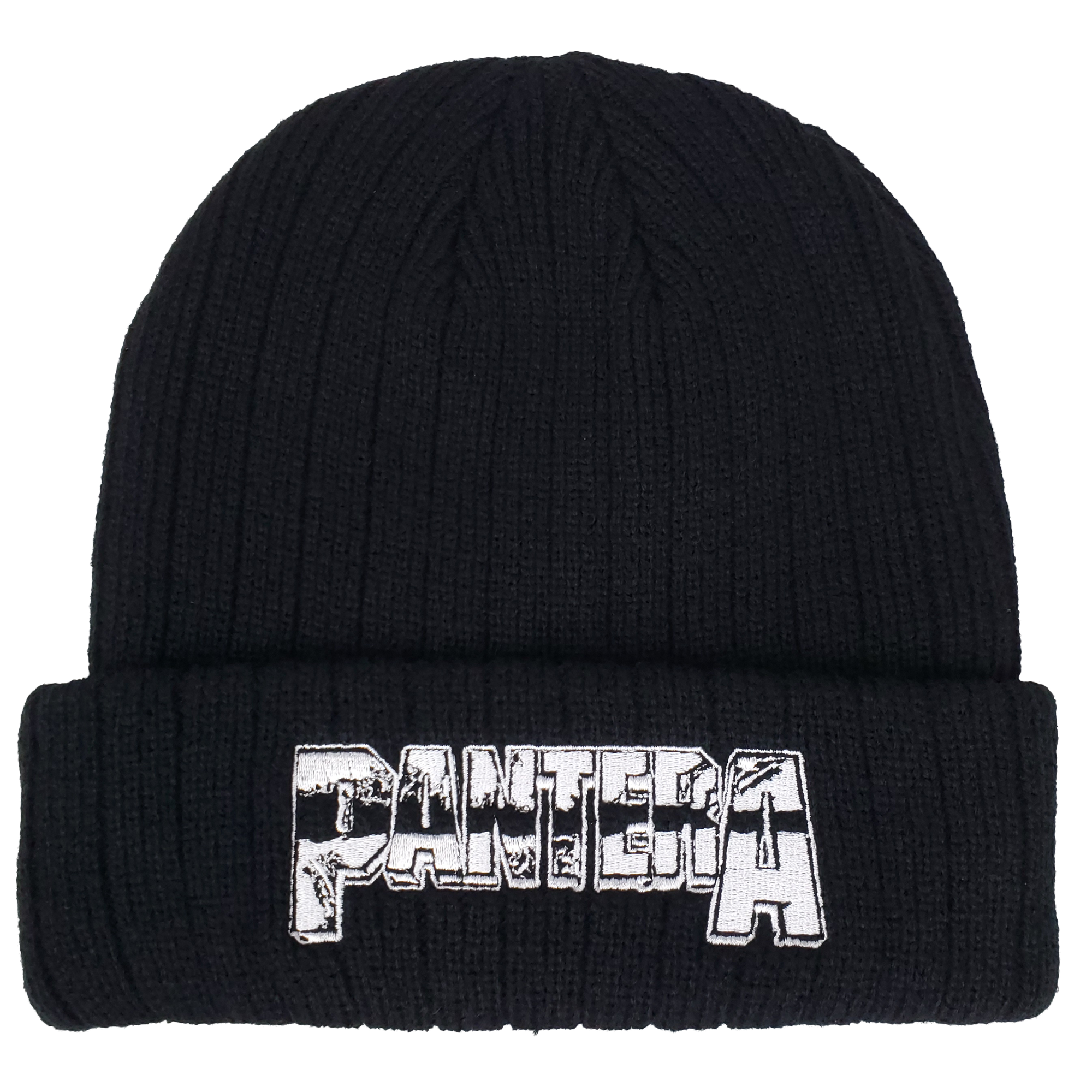 PANTERA EMBROIDERED LOGO RIBBED BLACK ACRYLIC KNIT HAT