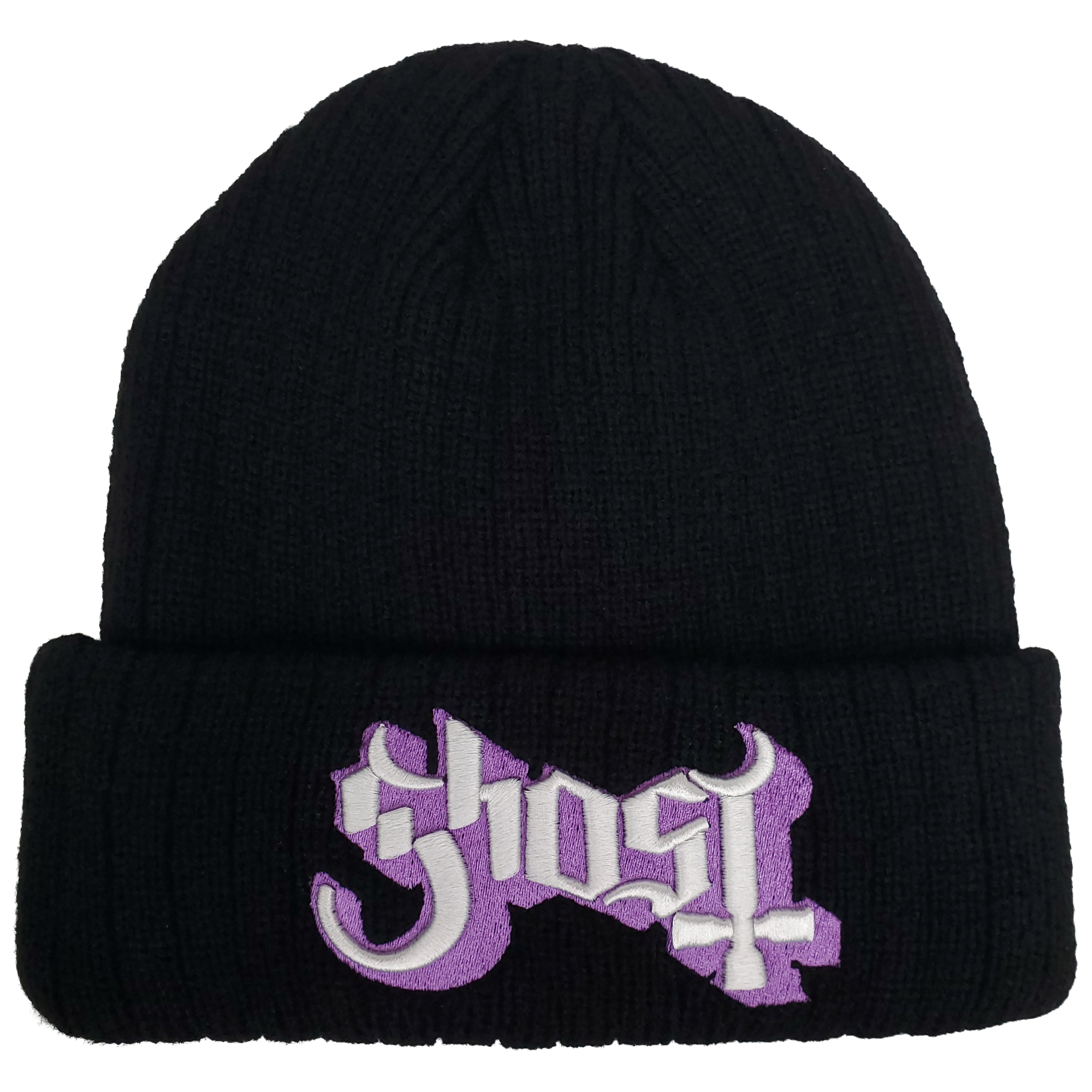 GHOST 3D EMBROIDERED RIBBED BLACK ACRYLIC KNIT HAT