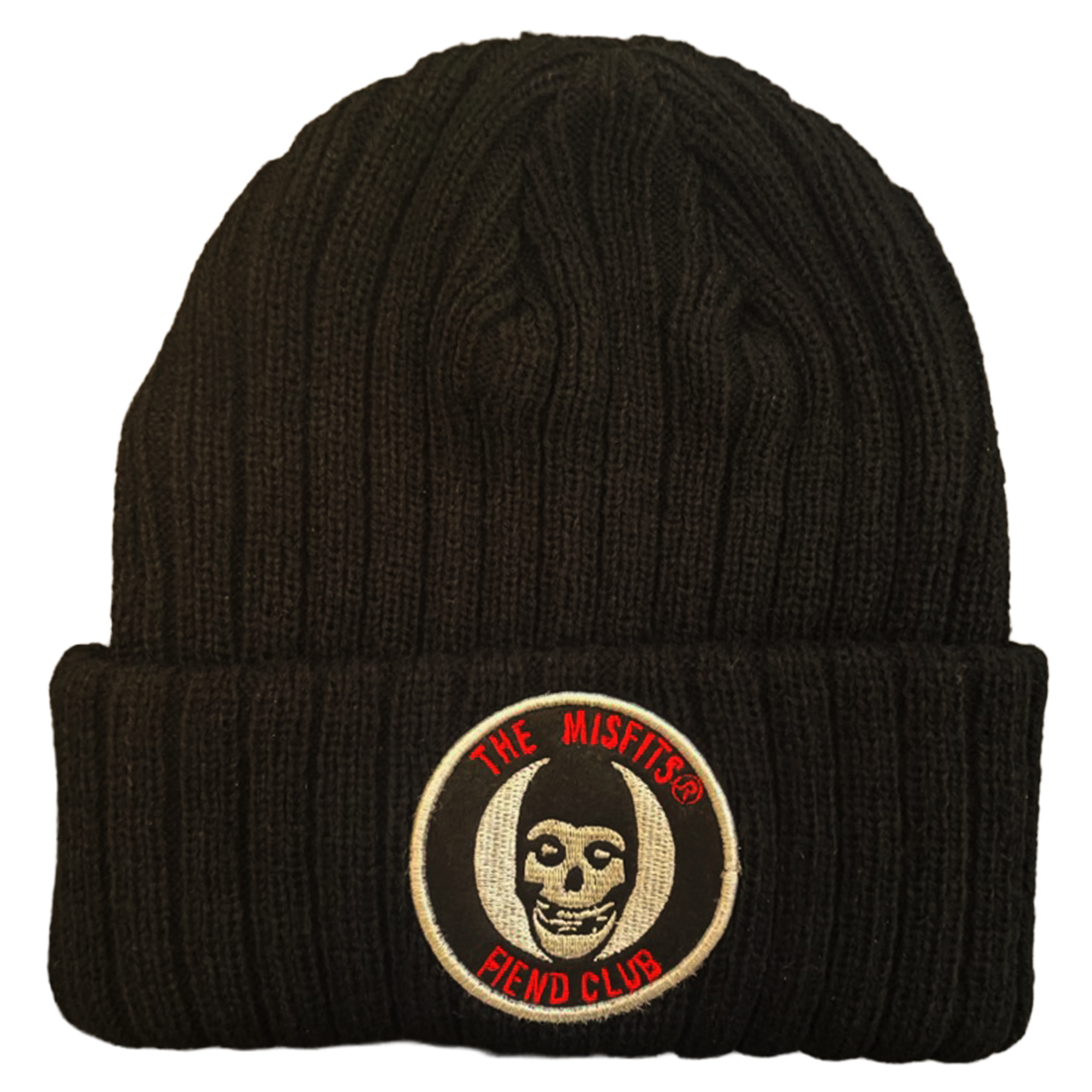 MISFITS EMB.PATCH LOGO RIBBED BLACK ACRYLIC KNIT HAT