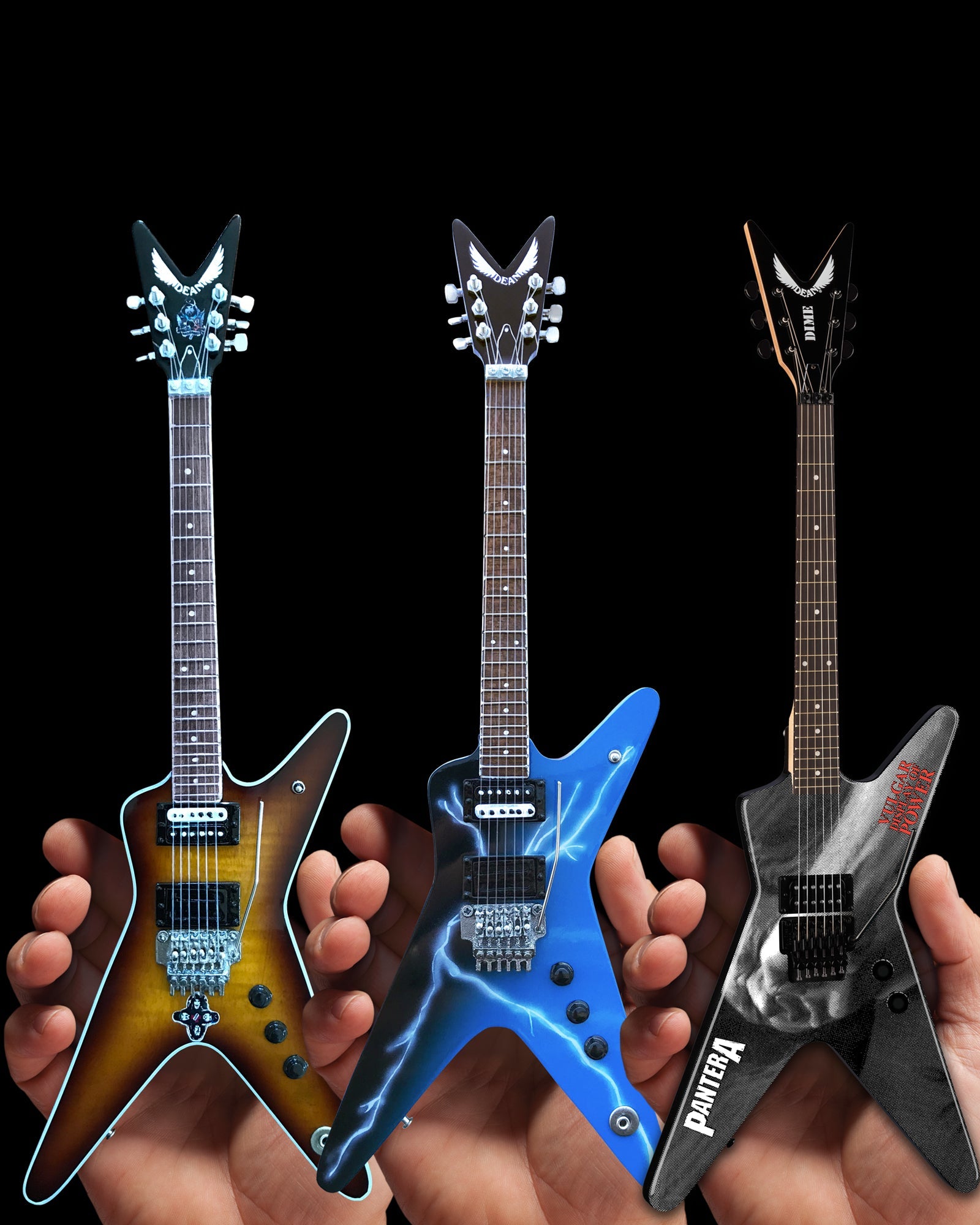 SET OF 3 HANDCRAFTED DEAN DIMEBAG SIGNATURE PANTERA ML MINI GUITAR MOD