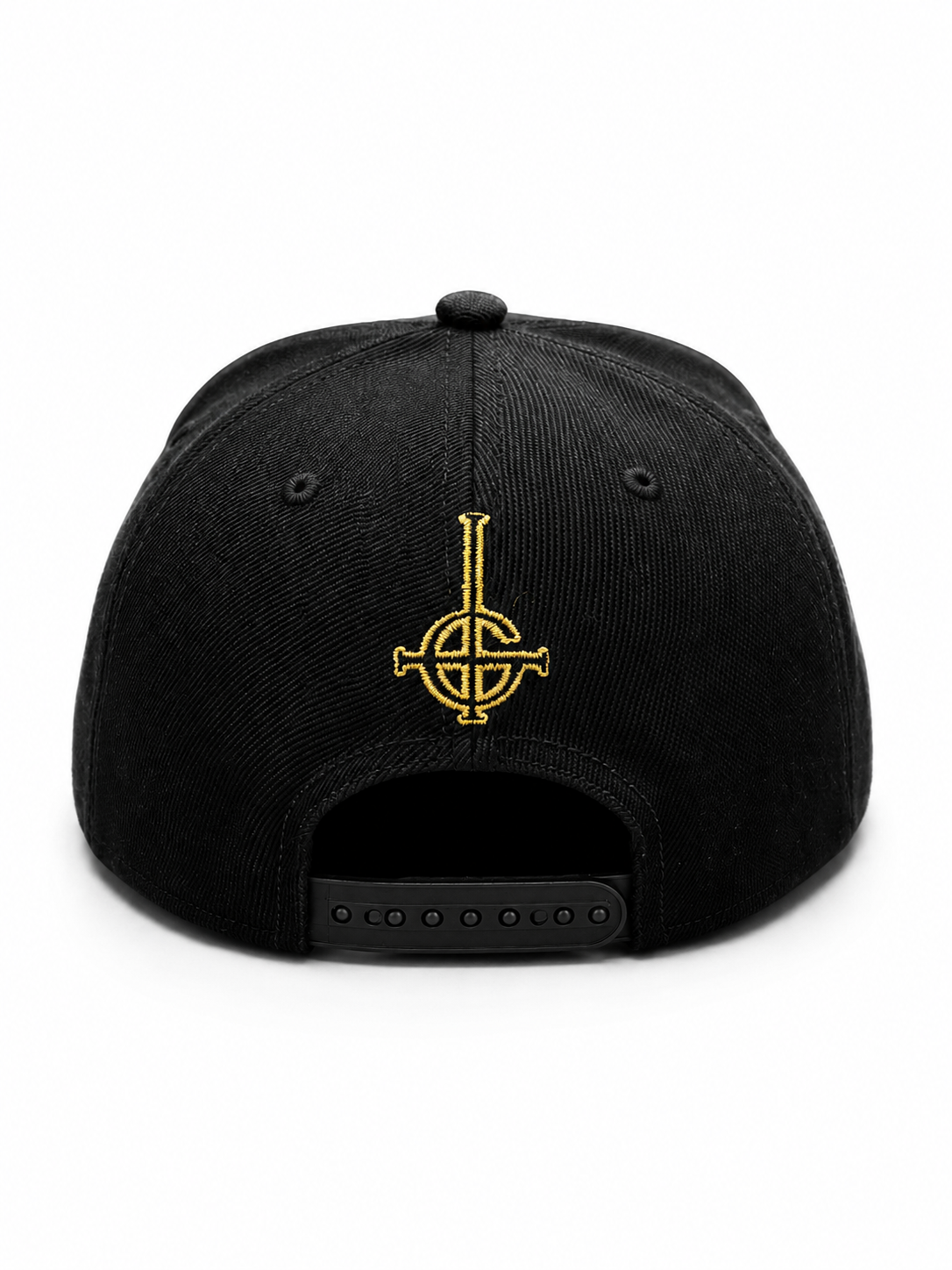 Ghost
3D/Flat Embroidery
Metallic Gold Thread Black 6 Panel Flatbill Snapback Cap