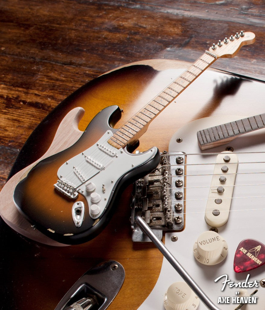 SUNBURST ROAD WORN™ FENDER™ STRAT™ MINIATURE GUITAR REPLICA - OFFICIALLY LICENSED