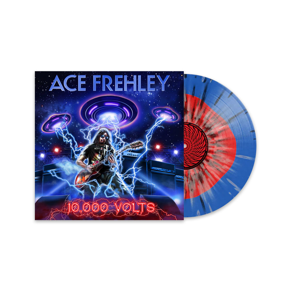 ACE FREHLEY X GOLDMINE BUNDLE - GOLDMINE SPRING 2024 ISSUE W/ NUMBERED 8X10" IN NUMBERED SLIPCASE & '10,000 VOLTS' LP (Transparent Red & Blue w/ Silver & Black Splatter Vinyl)