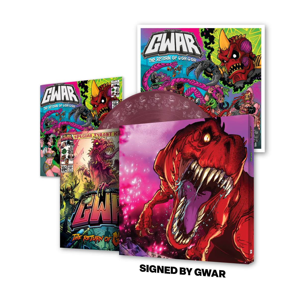 GWAR: 'THE RETURN OF GOR GOR' SIGNED PLATINUM EDITION COMIC BOOK + 'THE RETURN OF GOR GOR' LP (Limited Edition, Fruit Punch Vinyl)