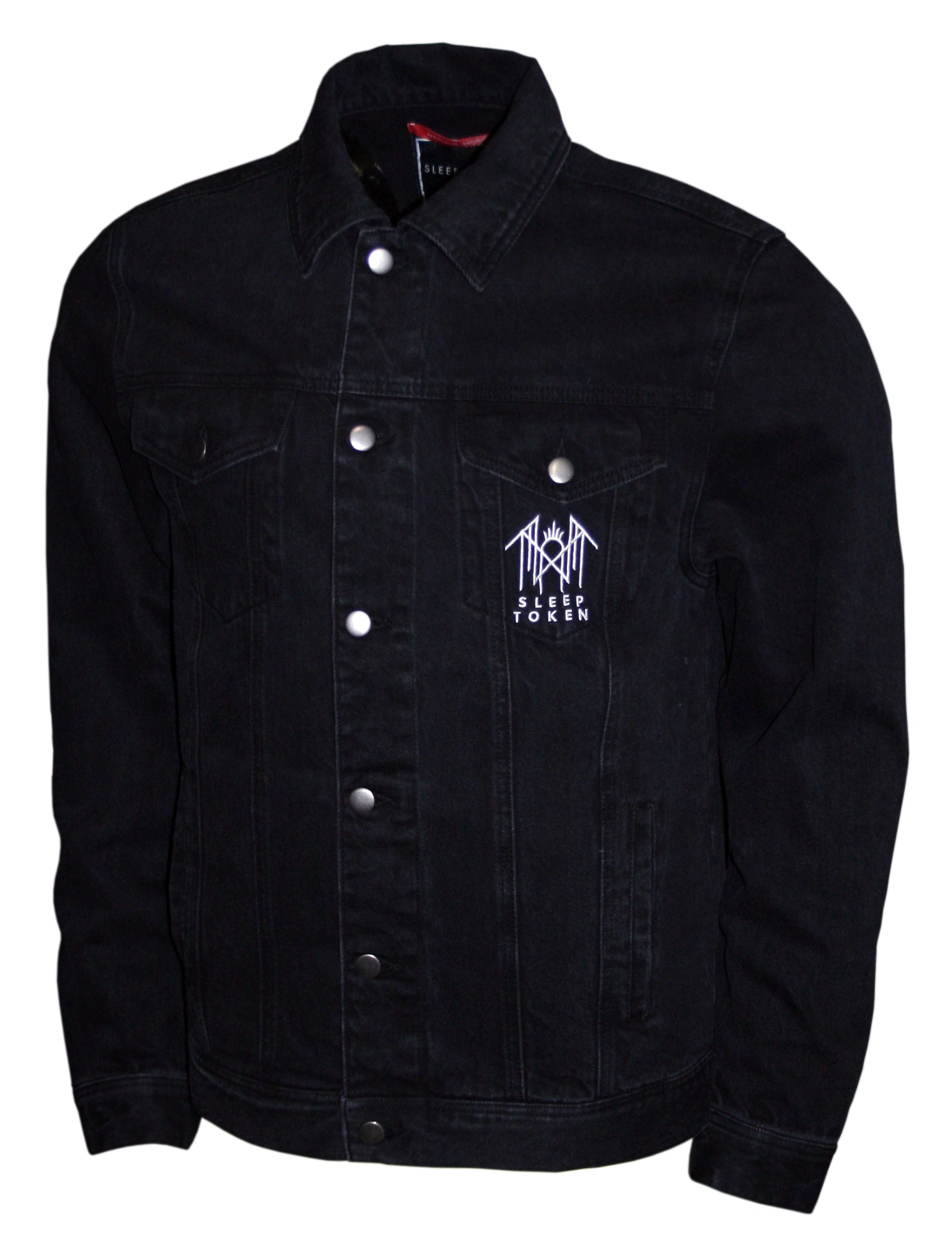 SLEEP TOKEN BLACK DENIM JACKET WHITE EMBROIDERY LOGO