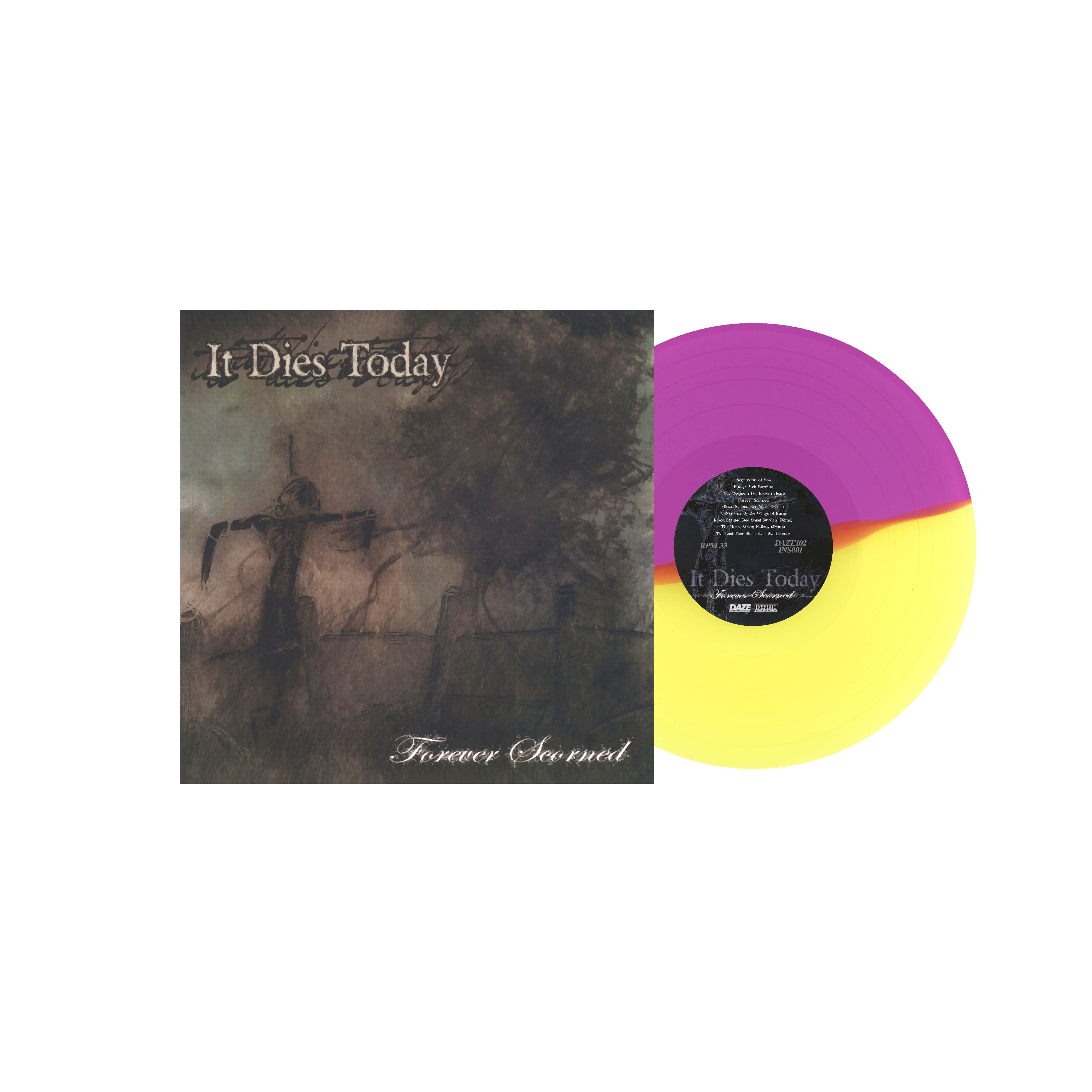 IT DIES TODAY ‘FOREVER SCORNED’ EP (Limited Edition – Only 150 Made, Half Clear Yellow / Half Purple Vinyl)