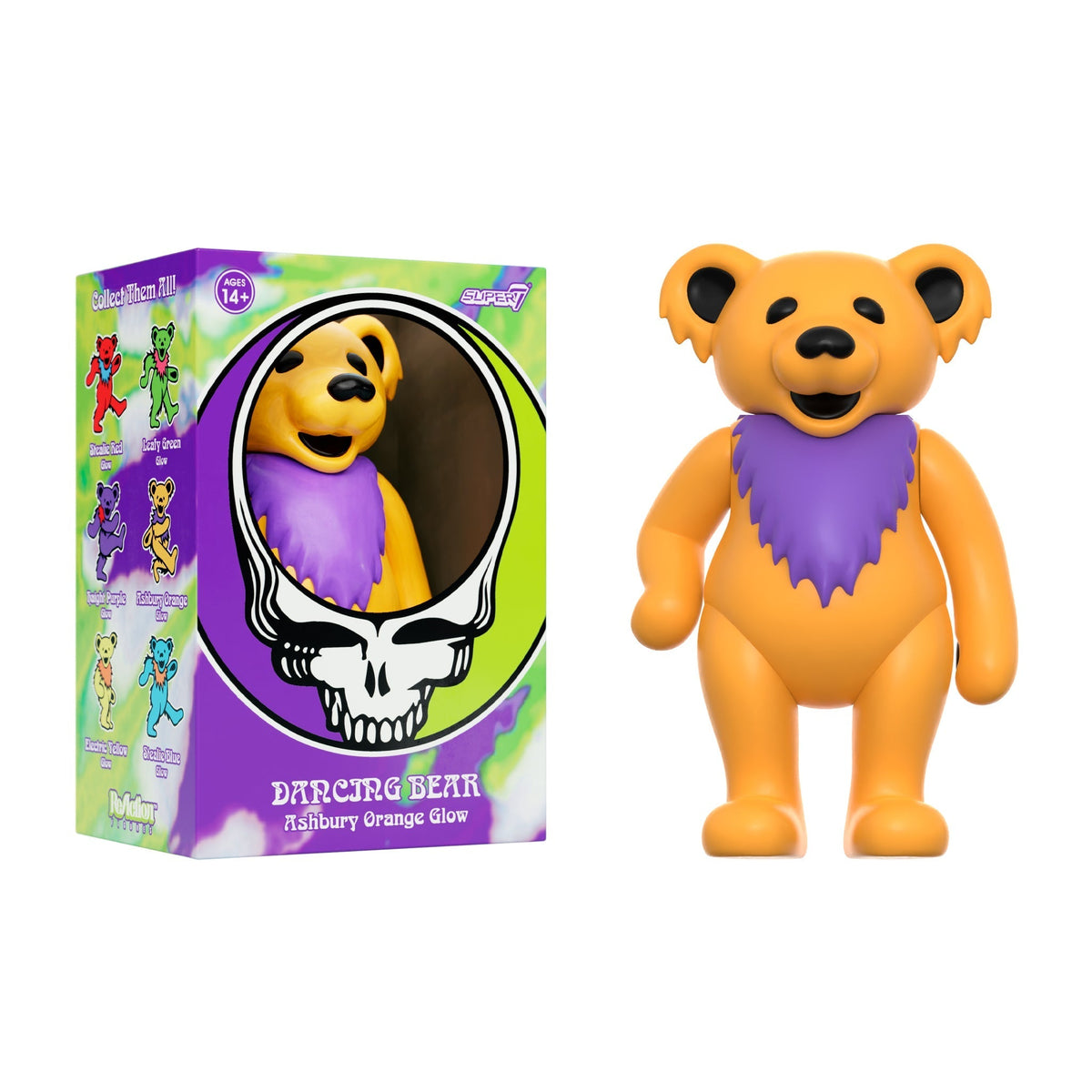 SUPER7 REACTION GRATEFUL DEAD W3 DANCING BEARS ASHBURY ORANGE (GLOW IN THE DARK)