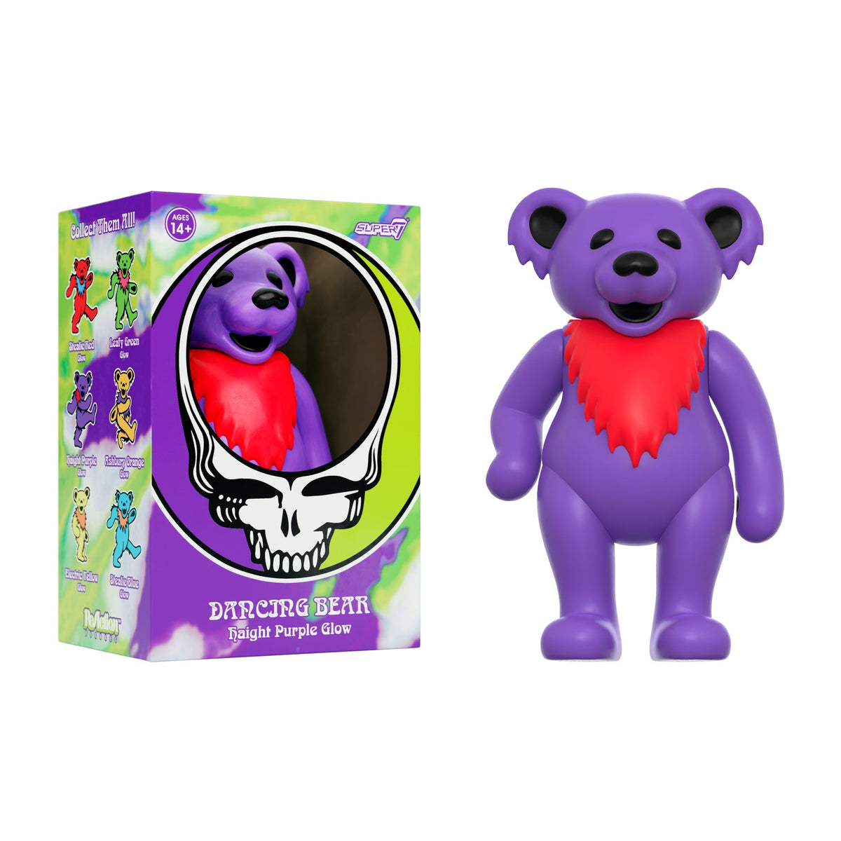 SUPER7 REACTION GRATEFUL DEAD W3 DANCING BEARS HAIGHT PURPLE (GLOW IN THE DARK)