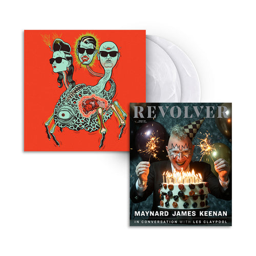 MAYNARD JAMES KEENAN X REVOLVER BUNDLE W/ SPRING 2024 ISSUE & PUSCIFER 'GLOBAL PROBING, LIVE FROM PRESCOTT' 2LP (Limited Edition – Only 500 Made, Clear w/ White Smoke Vinyl)