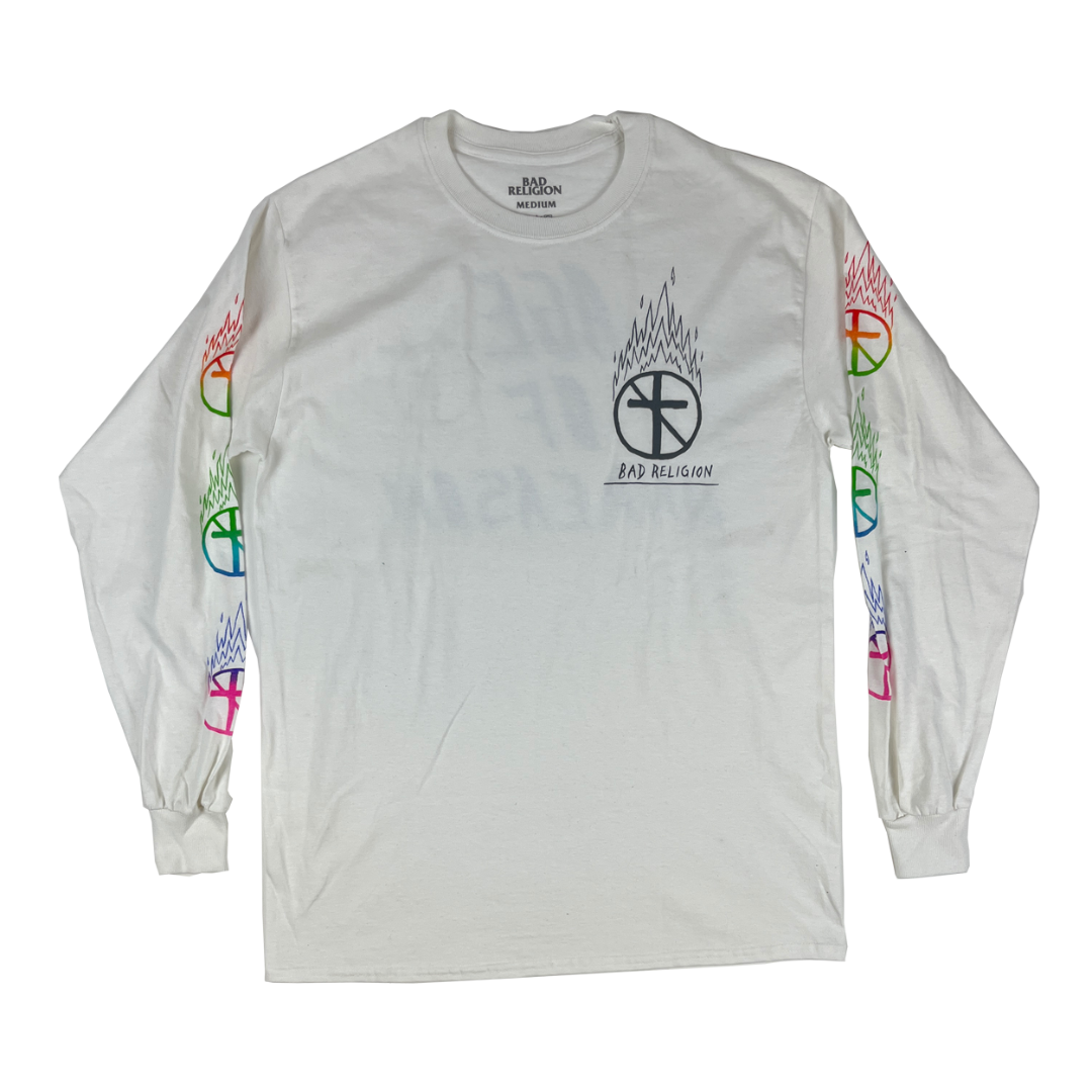 bad religion gear BAD RELIGION 'WHITE FLAME CROSS' LONG SLEEVE