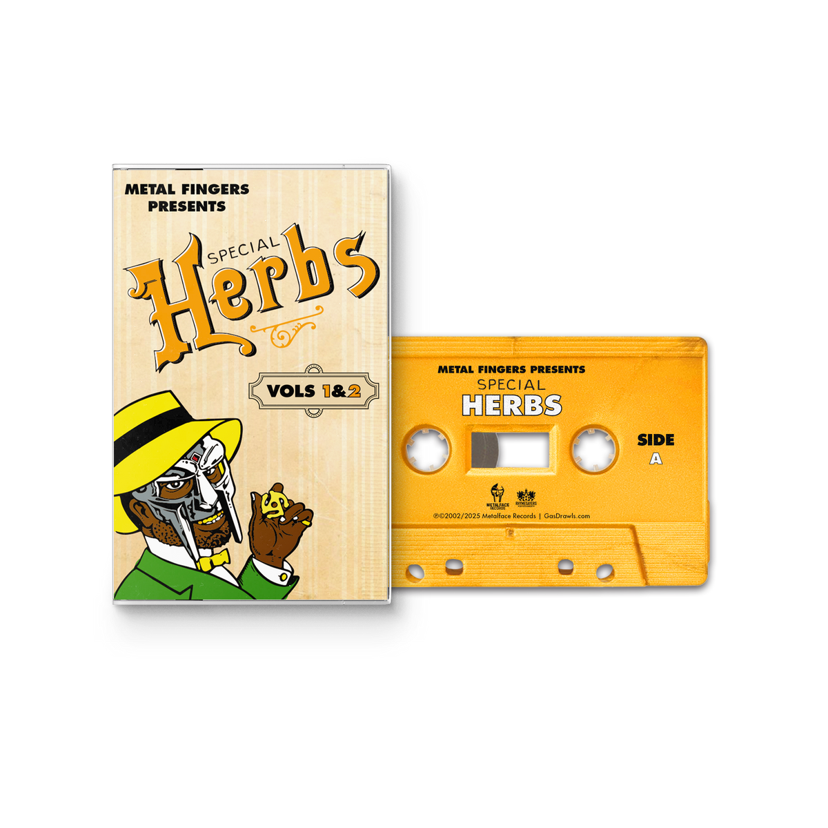 MF DOOM 'METAL FINGERS PRESENTS: SPECIAL HERBS VOL. 1 & 2' CASSETTE (Mustard Yellow)