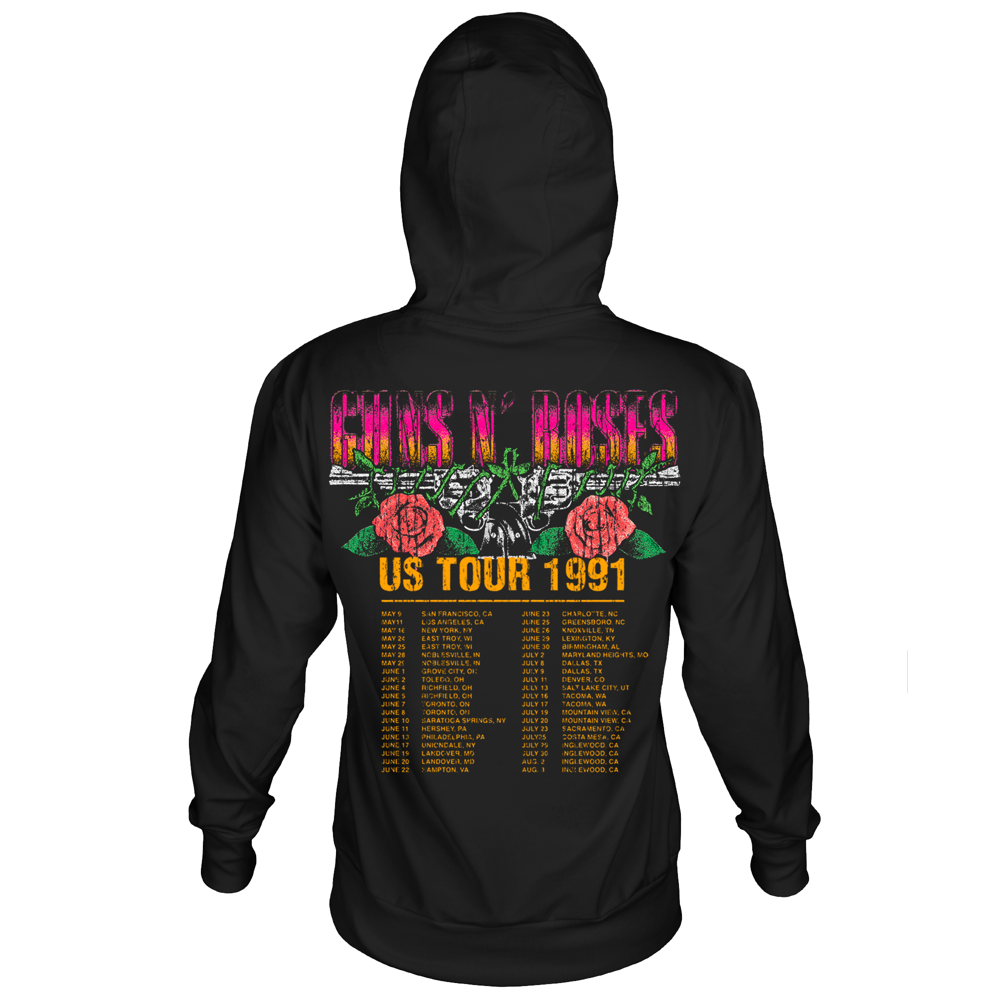 GUNS N ROSES 1991 TOUR  BLACK HOODIE