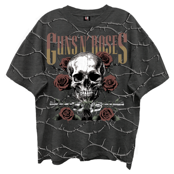 GUNS N ROSES SKULL ROSES FRONT/BCK VINTAGE BLACK ENZYME WASH T-SHIRT/G
