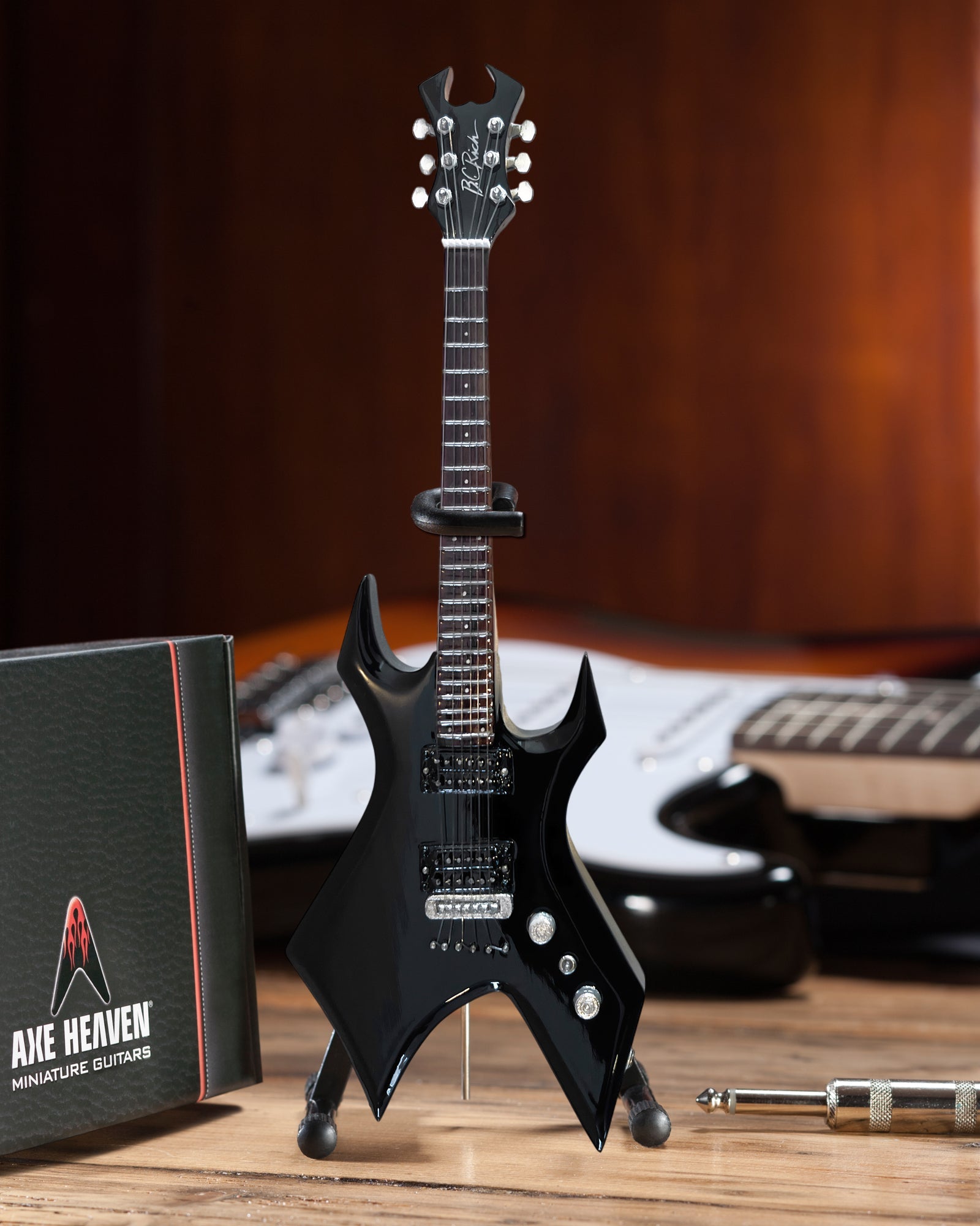 OFFICIAL B.C. RICH® BLACK WARLOCK® WITH WIDOW HEADSTOCK MINIATURE GUITAR REPLICA