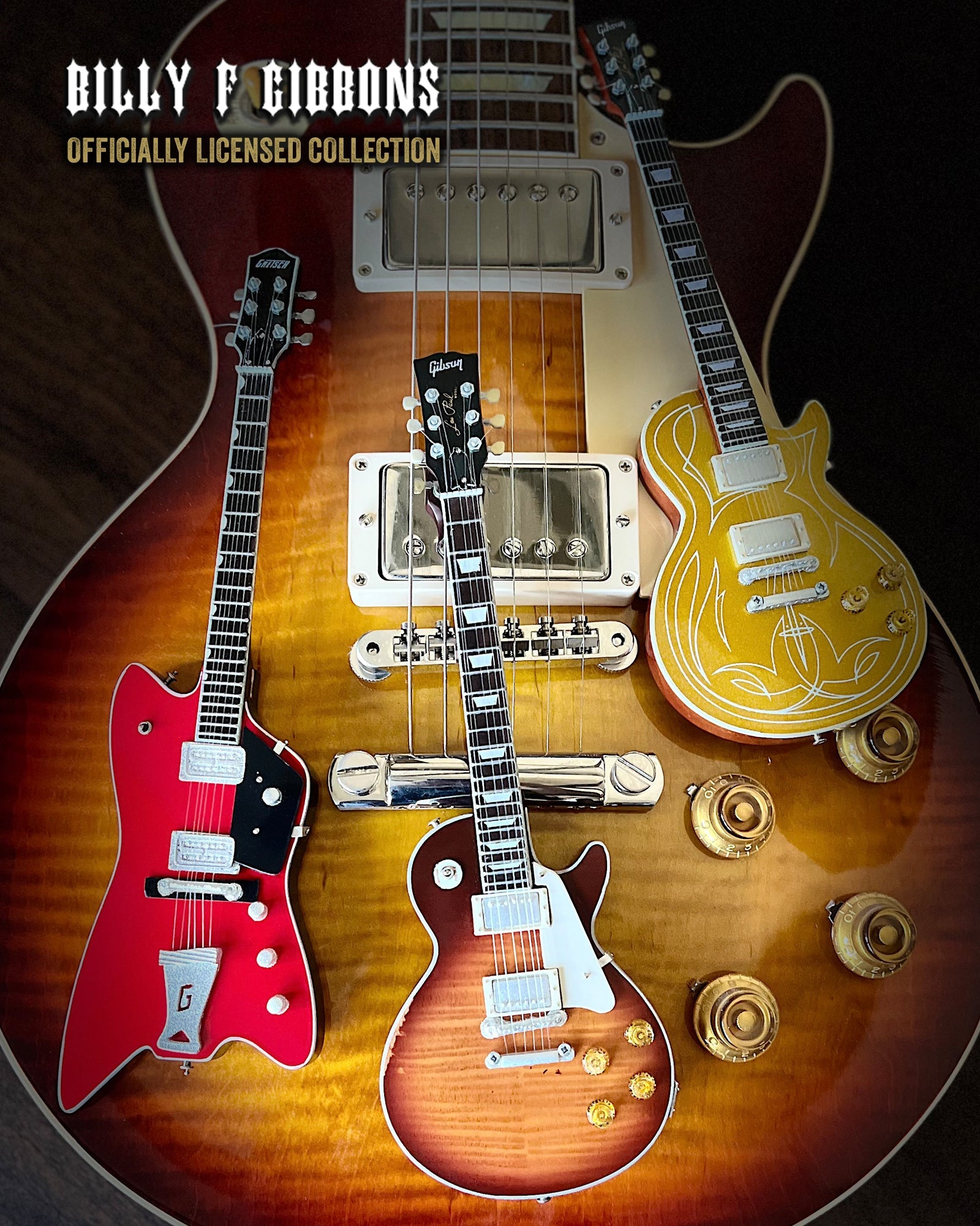 BILLY F GIBBONS OFFICIALLY LICENSED SIGNATURE MINI GUITAR MODEL COLLECTION - SET OF 3