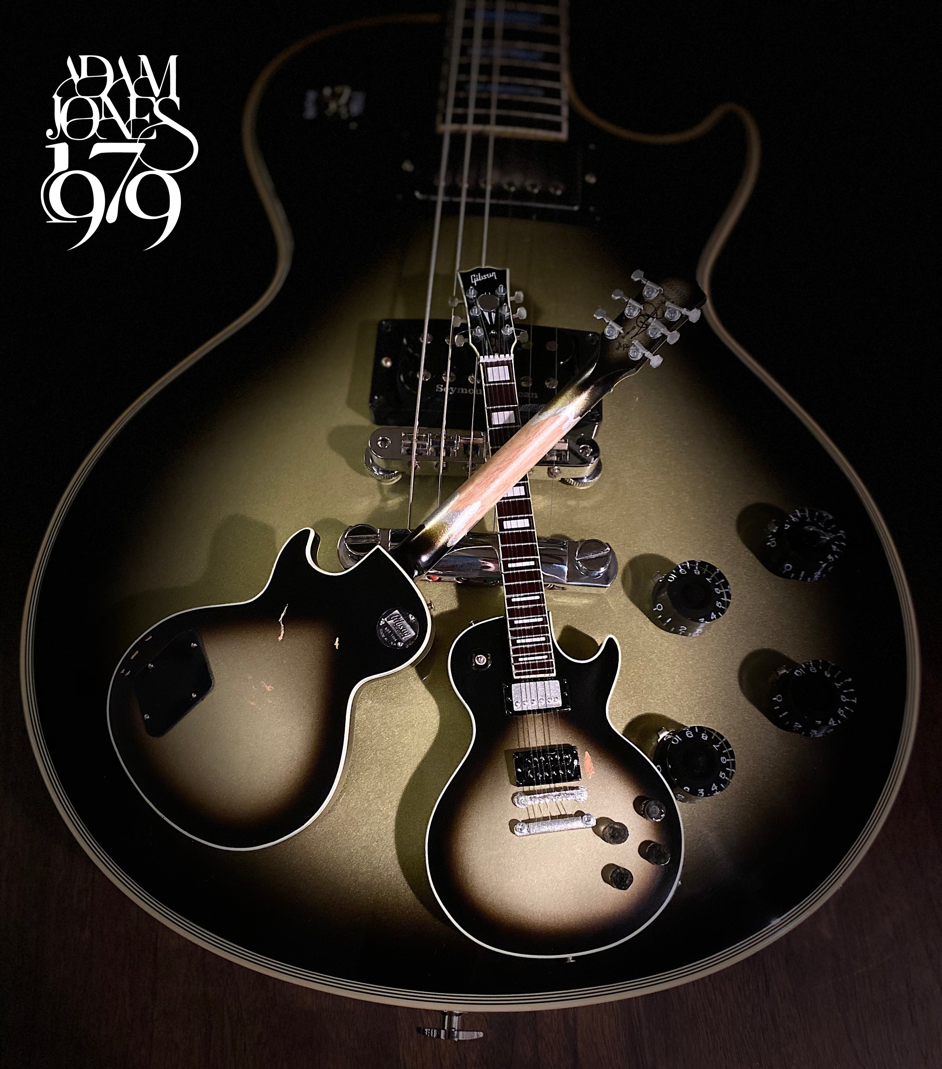 Adam Jones 1979 Gibson Les Paul Custom - Antique Silverburst Mini Guitar Replica 1:4 Scale Model