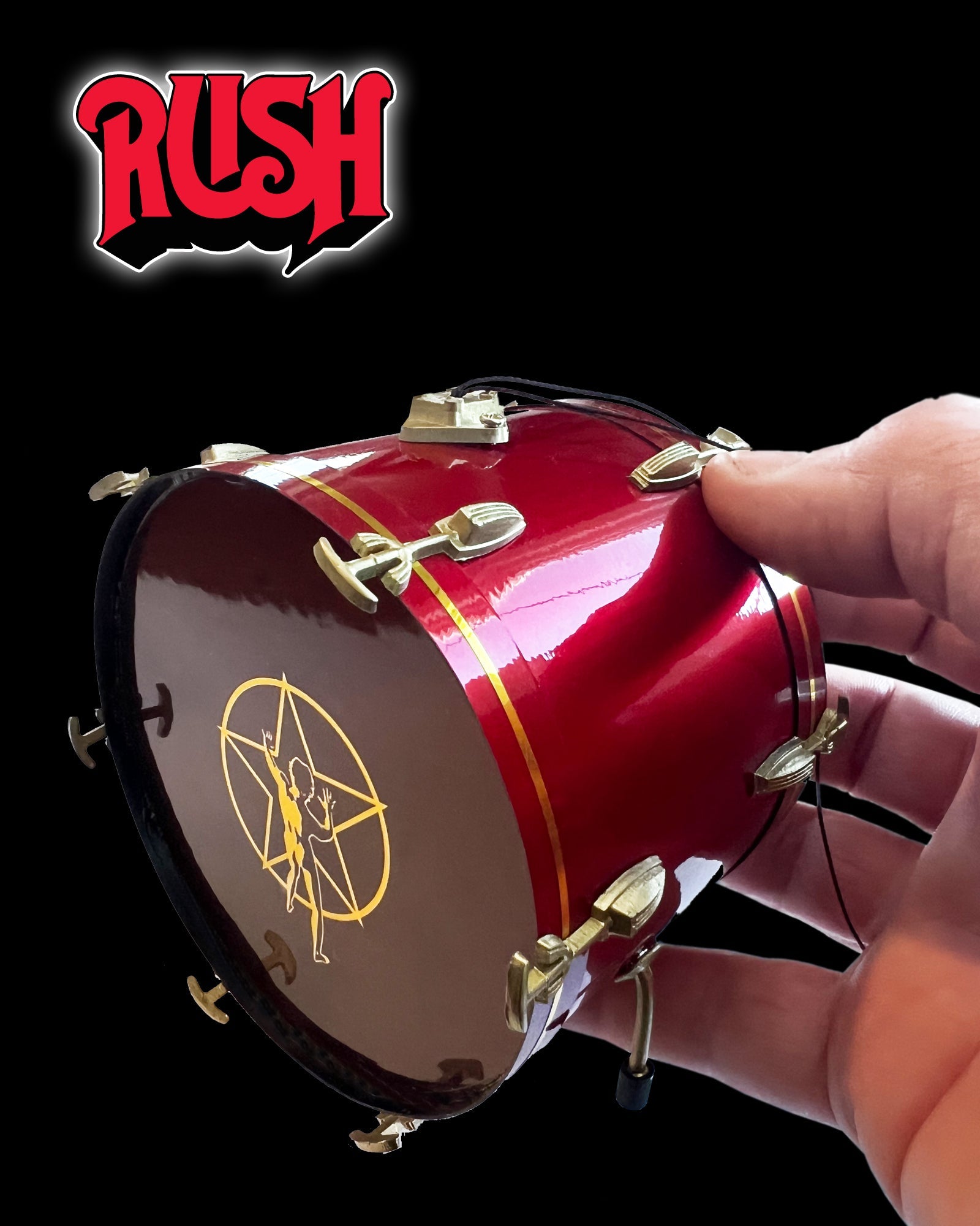 RUSH Ornaments Set of 3 - Bass, Guitar, and Starman Crimson Red Mini Drum