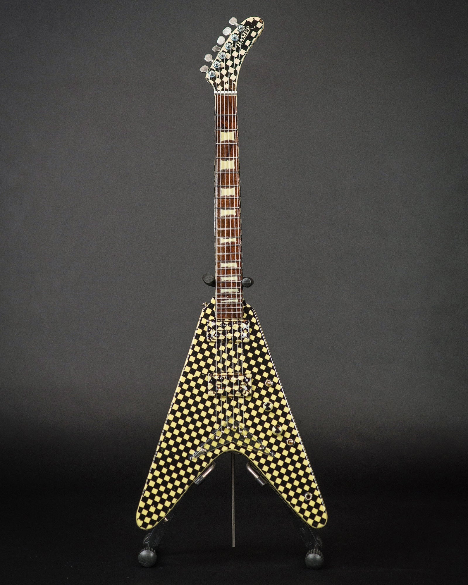 OFFICIALLY LICENSED RICK NIELSEN™ CHECKERED V MINI GUITAR REPLICA COLLECTIBLE