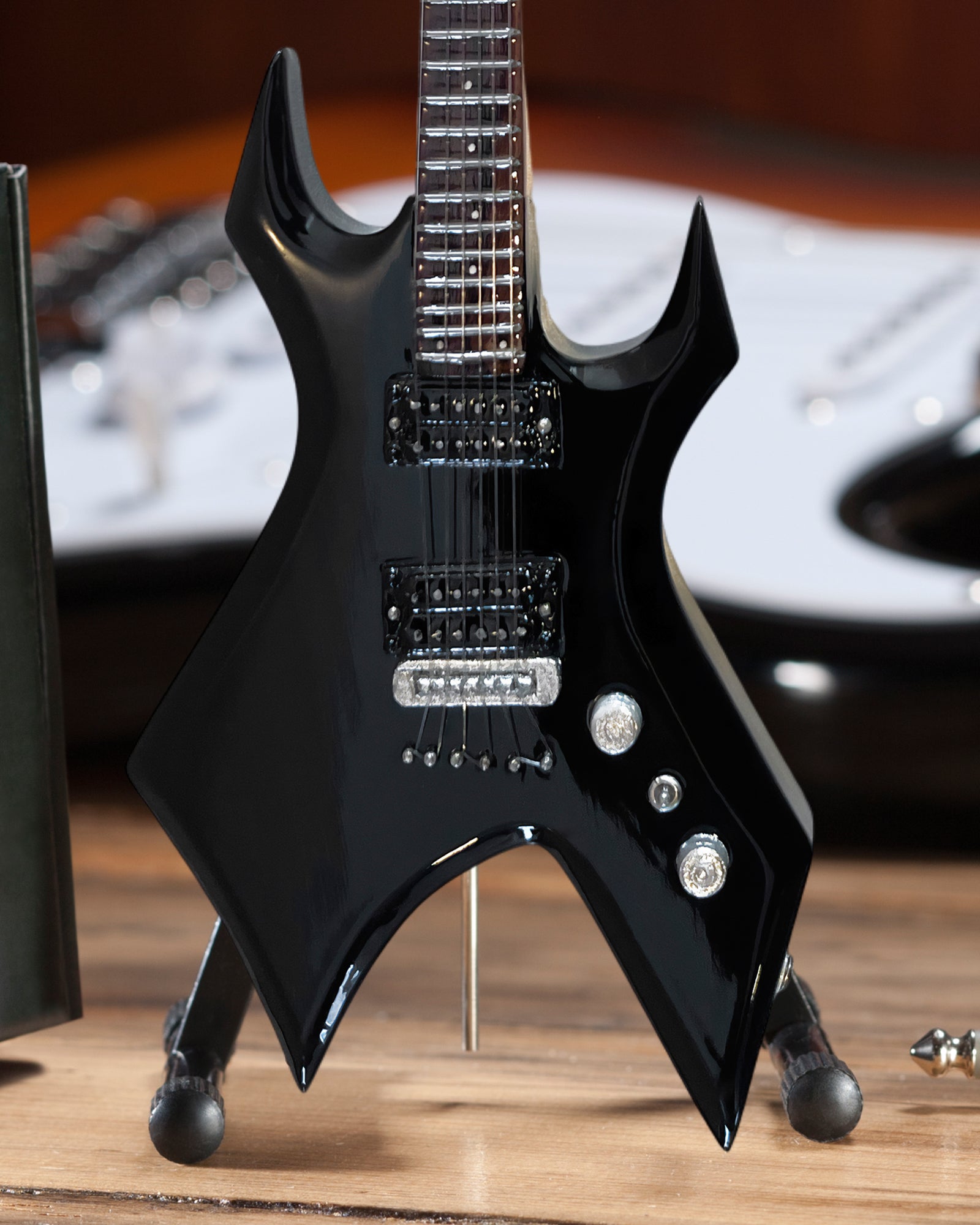 OFFICIAL B.C. RICH® BLACK WARLOCK® WITH WIDOW HEADSTOCK MINIATURE GUITAR REPLICA