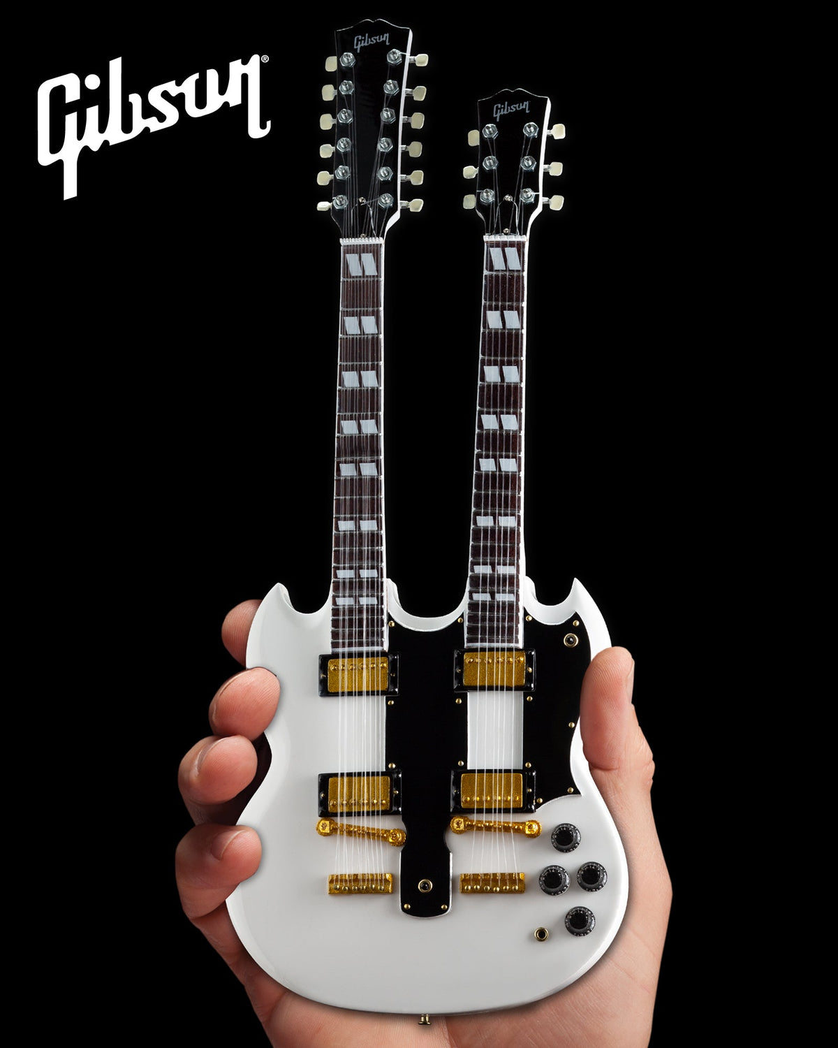 GIBSON SG EDS-1275 DOUBLENECK WHITE 1:4 SCALE MINI GUITAR MODEL