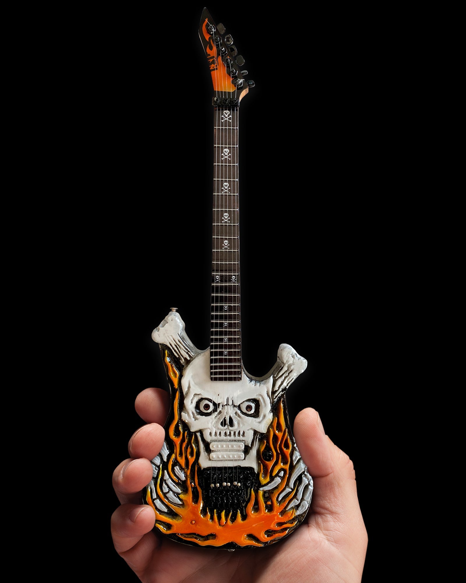 OFFICIAL GEORGE LYNCH SIGNATURE ESP FLAMING SKULL MINI GUITAR REPLICA