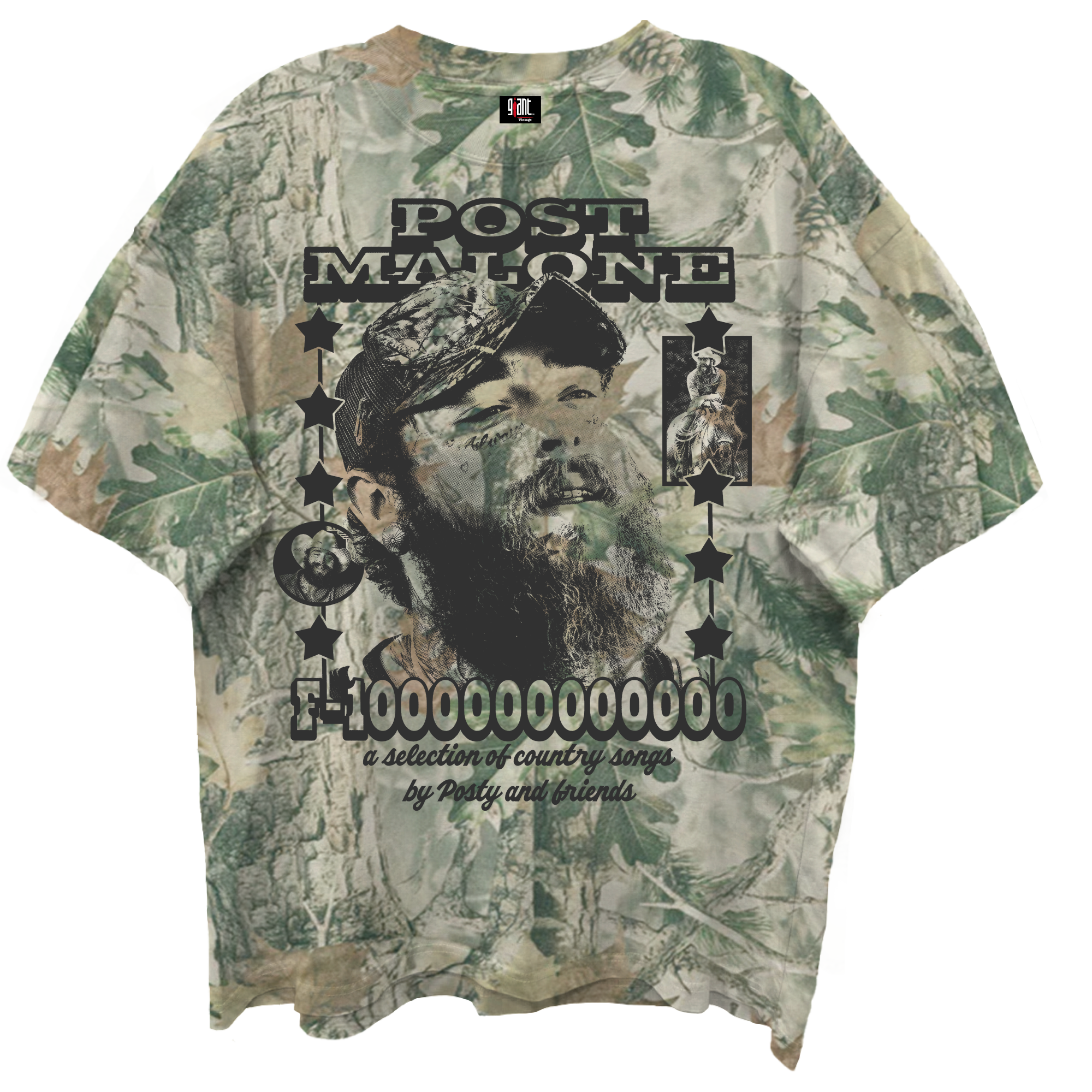 POST MALONE F-1 WOODLAND CAMO GIANT VINTAGE T-SHIRT