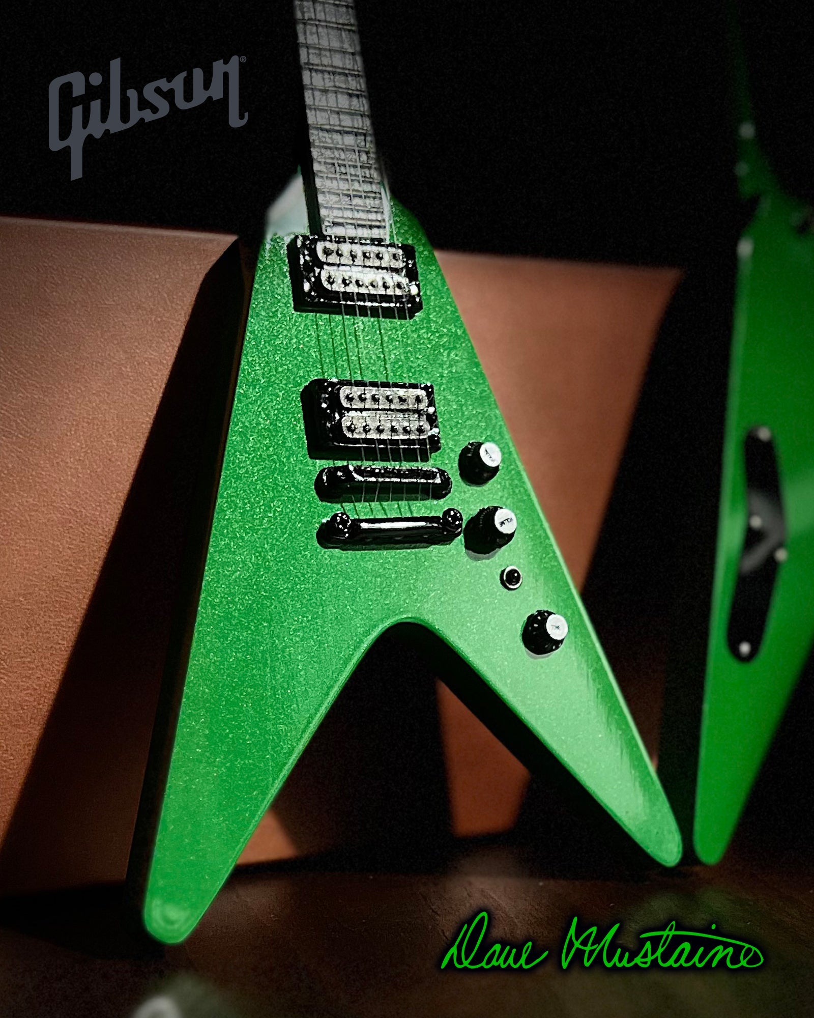 DAVE MUSTAINE GIBSON FLYING V EXP RUST IN PEACE ALIEN TECH GREEN MINI