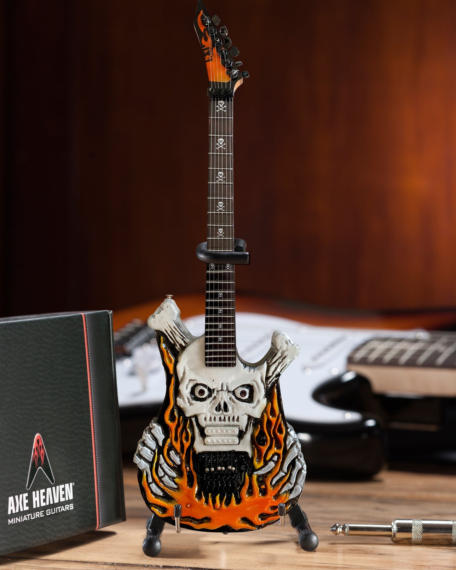 OFFICIAL GEORGE LYNCH SIGNATURE ESP FLAMING SKULL MINI GUITAR REPLICA