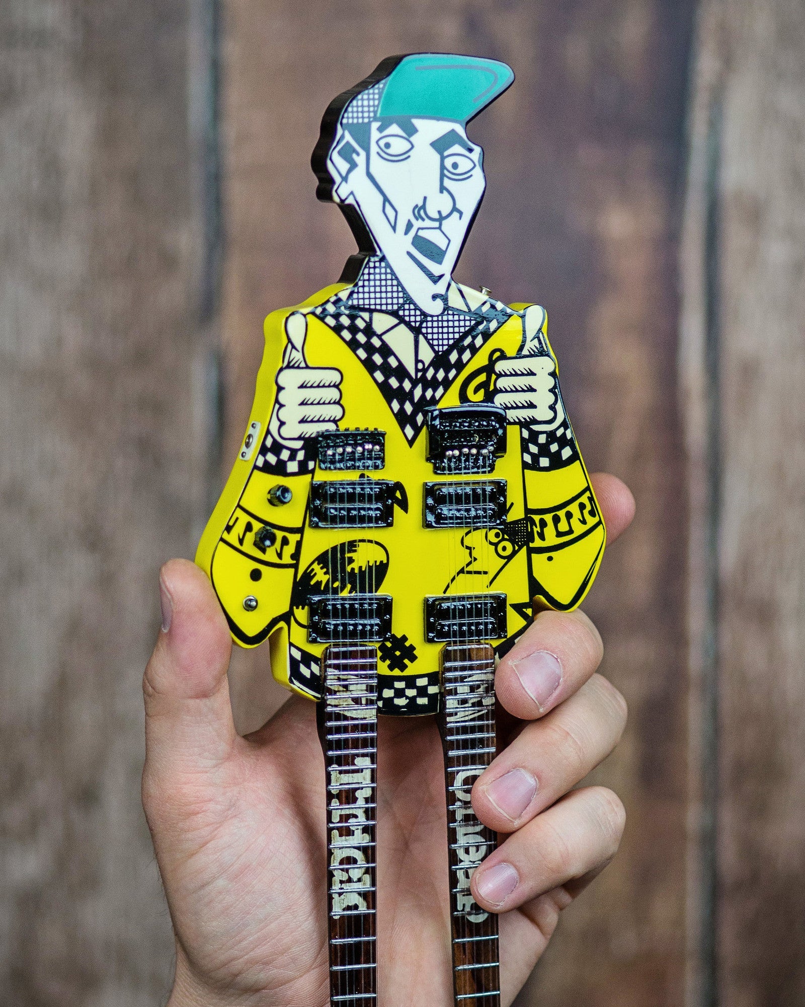 RICK NIELSEN™ 'Uncle Dick' Doubleneck Mini Guitar Replica Collectible - Officially Licensed