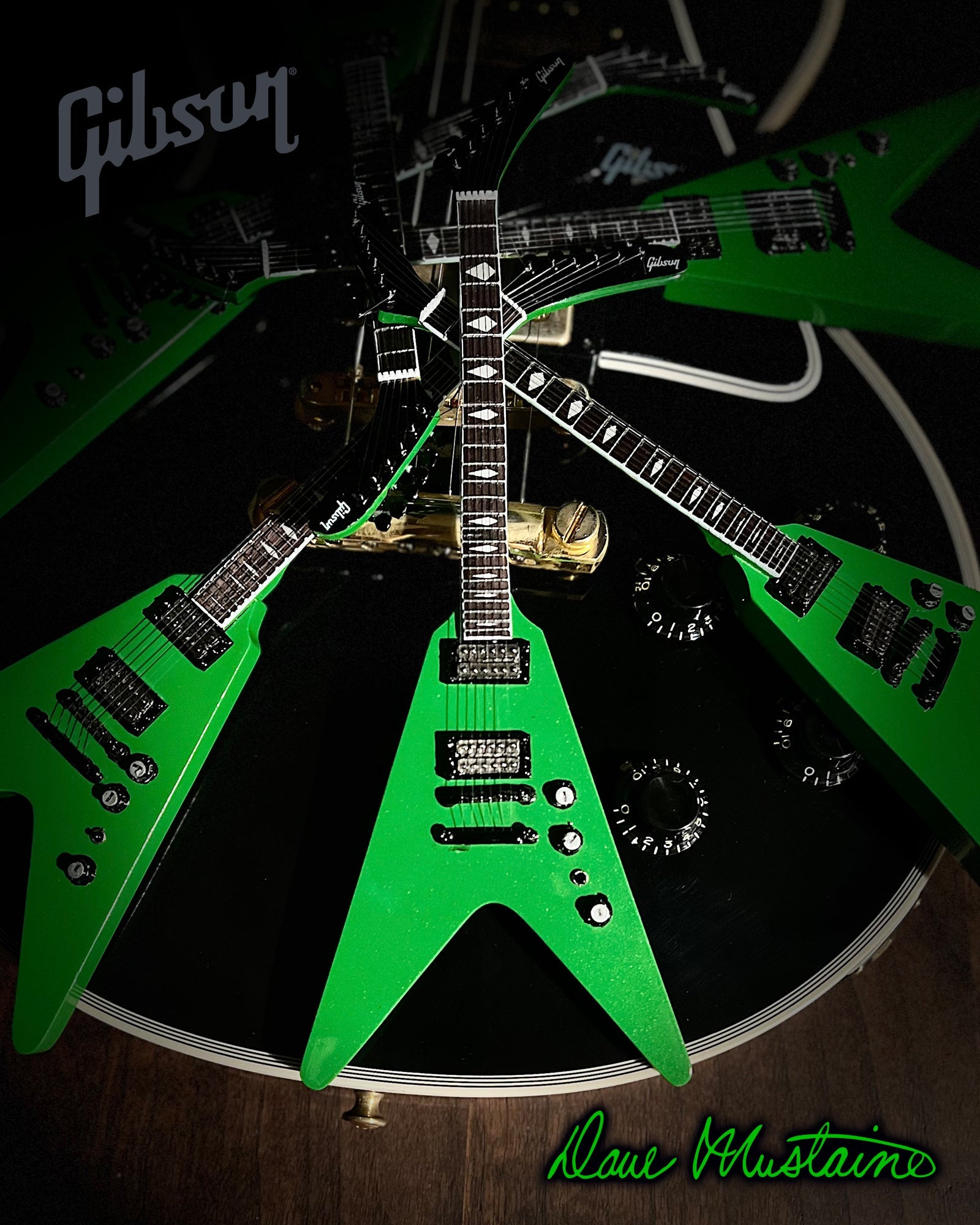 DAVE MUSTAINE GIBSON FLYING V EXP RUST IN PEACE ALIEN TECH GREEN MINI