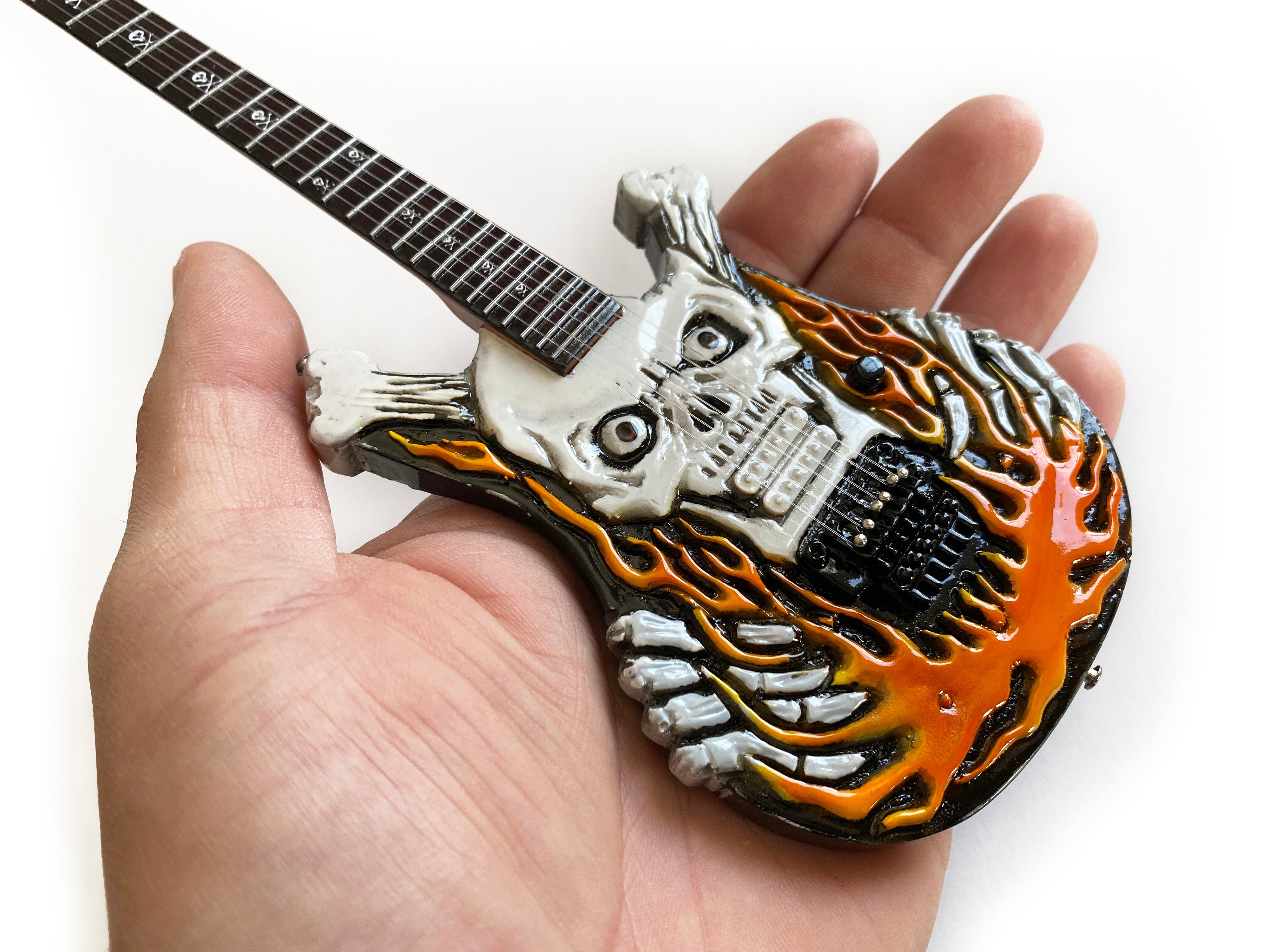 OFFICIAL GEORGE LYNCH SIGNATURE ESP FLAMING SKULL MINI GUITAR REPLICA
