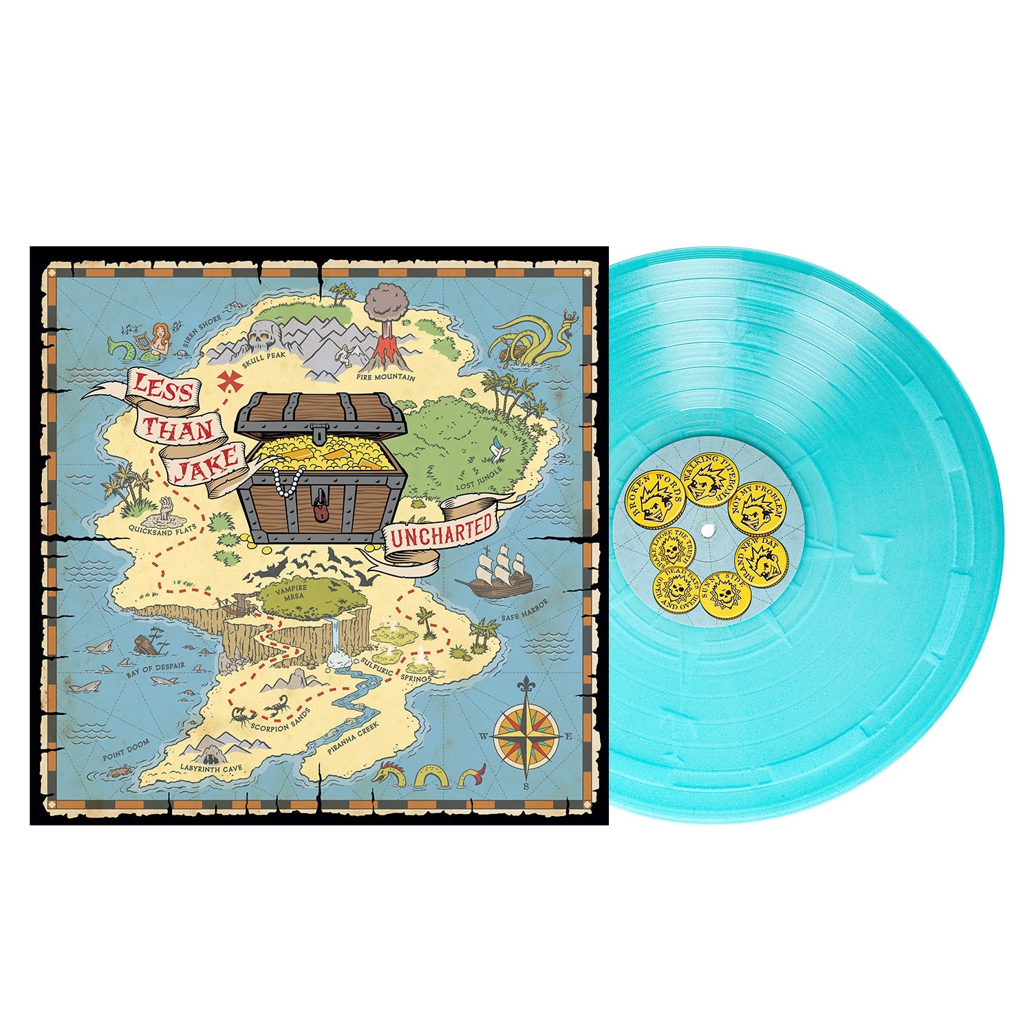 LESS THAN JAKE 'UNCHARTED' EP (Limited Edition – Only 250 Made, Electric Blue Glitter w/ Screen Print B-Side Vinyl)