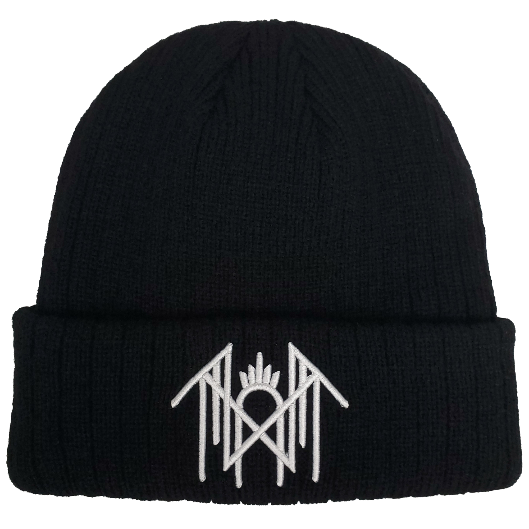 SLEEP TOKEN EMBROIDERED LOGO RIBBED BLACK ACRYLIC KNIT HAT