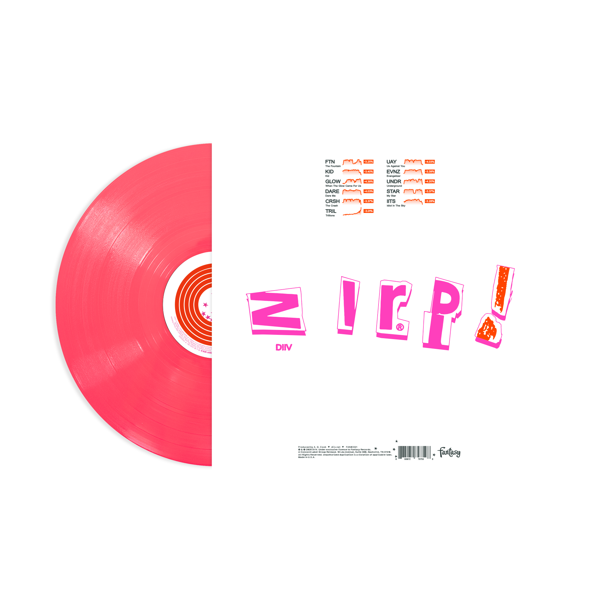 DIIV ‘ZIRP!’ LP (Exclusive – Limited to 500, Neon Coral Vinyl)