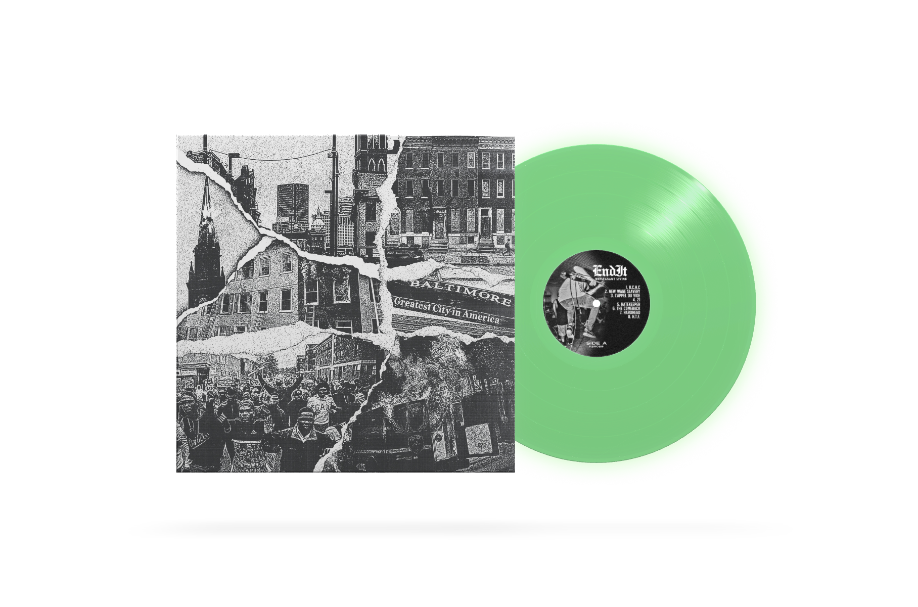 END IT ‘UNPLEASANT LIVING’ (Limited Edition – Only 300 made, Glow in the Dark Vinyl)