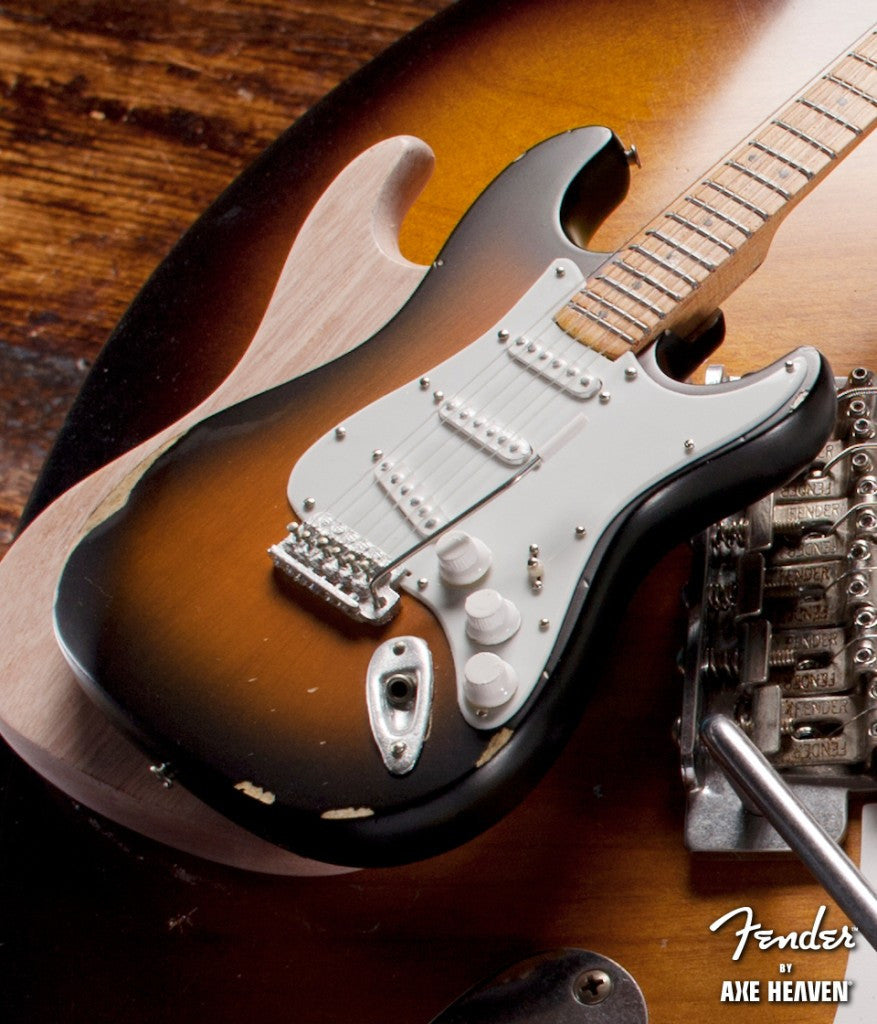 SUNBURST ROAD WORN™ FENDER™ STRAT™ MINIATURE GUITAR REPLICA - OFFICIALLY LICENSED